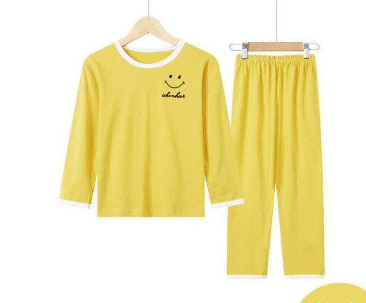 SMILEY SOLID COLOUR FULL SLEEVES NIGHT SUIT - YELLOW