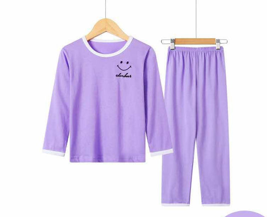 SMILEY SOLID COLOUR FULL SLEEVES NIGHT SUIT - PURPLE