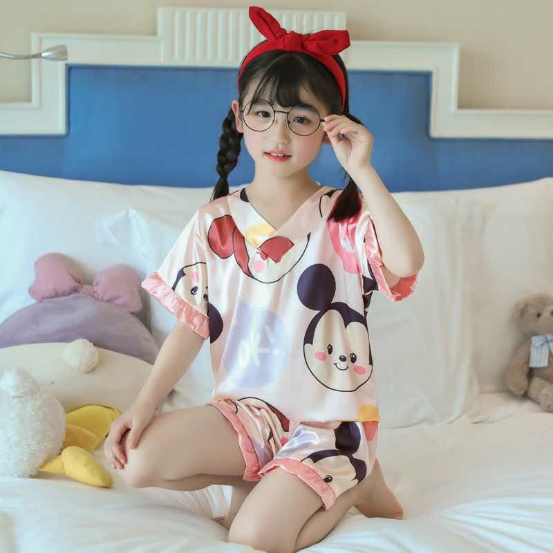 MICKEY-MINNIE SATIN NIGHT SUIT - PEACH