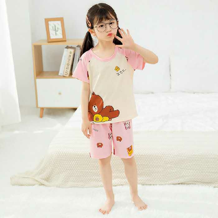 HAPPY TEDDY T-SHIRT AND SHORTS - PINK