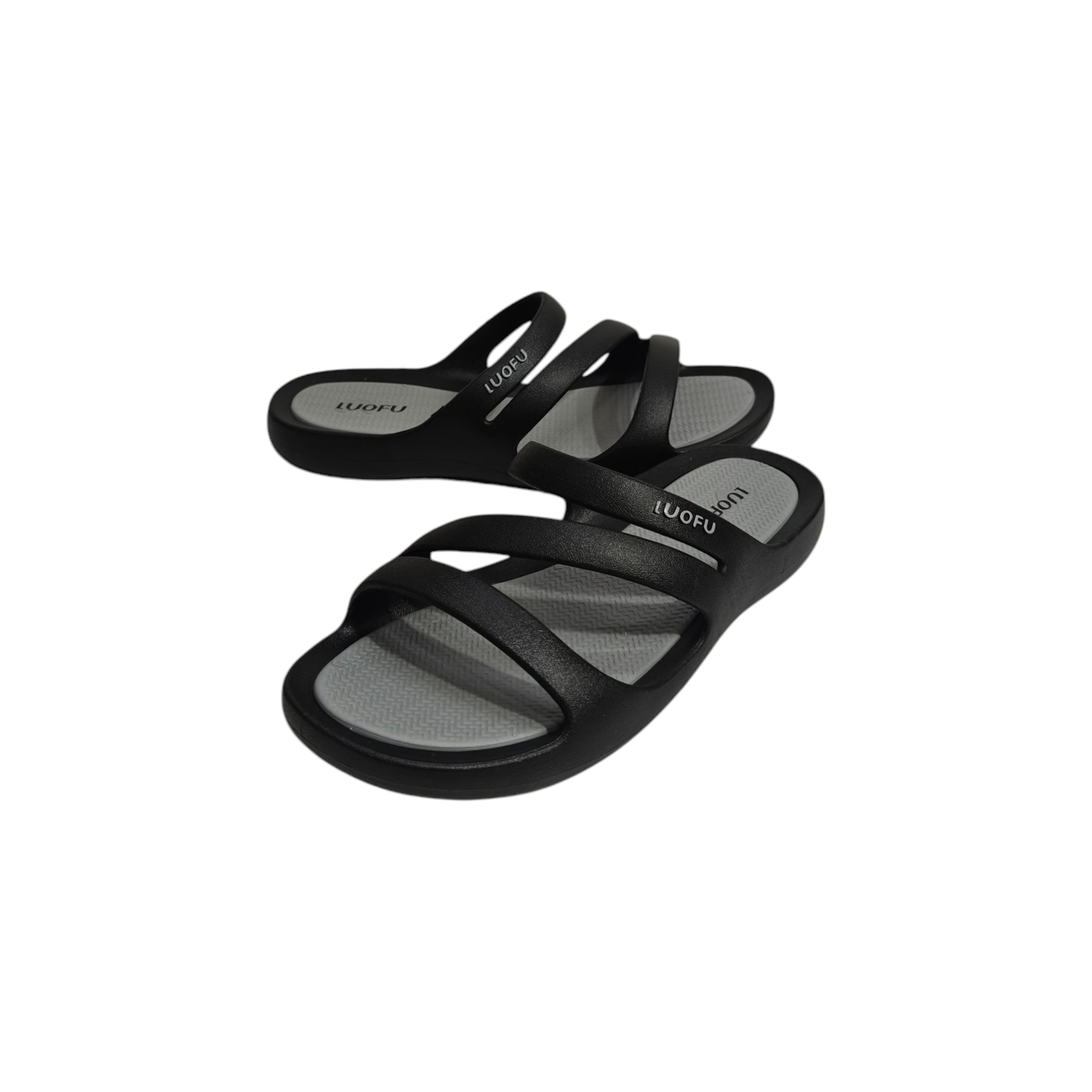 STRIPES DETAILED SLIPPERS - BLACK