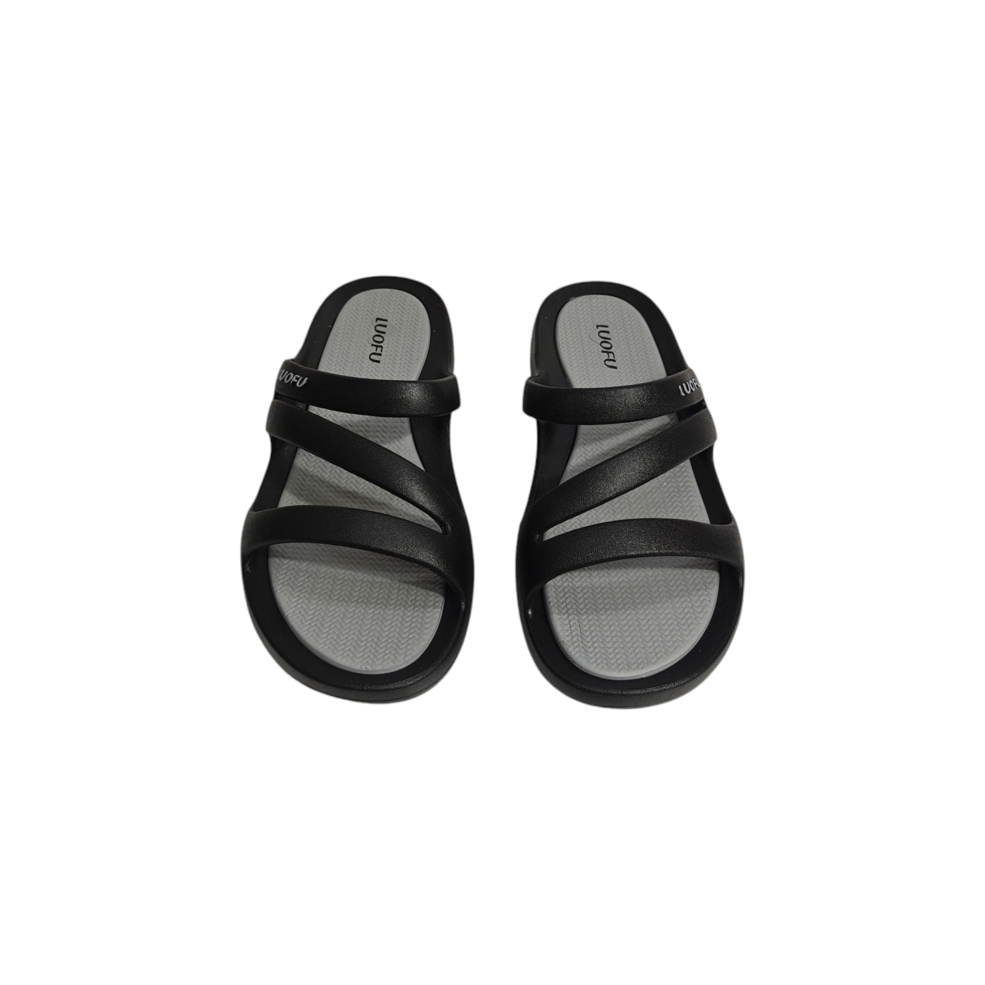 STRIPES DETAILED SLIPPERS - BLACK