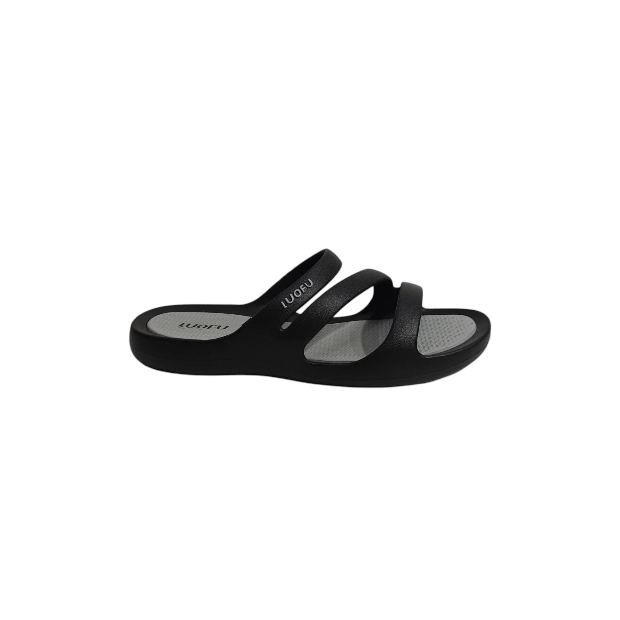 STRIPES DETAILED SLIPPERS - BLACK