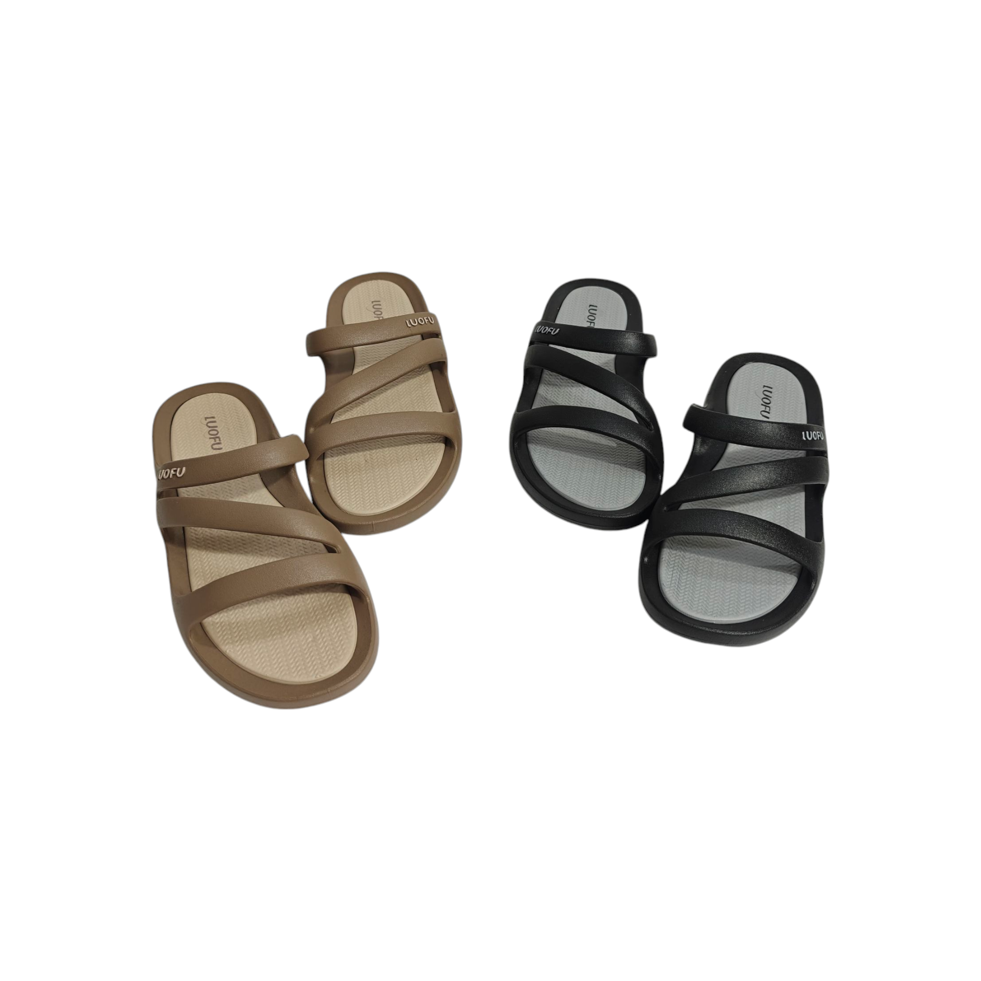 STRIPES DETAILED SLIPPERS - BLACK