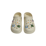 CAMERA & CROCODILE APPLIQUE CLOGS- WHITE