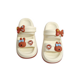 Bunny & Bow Applique Sandal Style Clogs - White & Brown