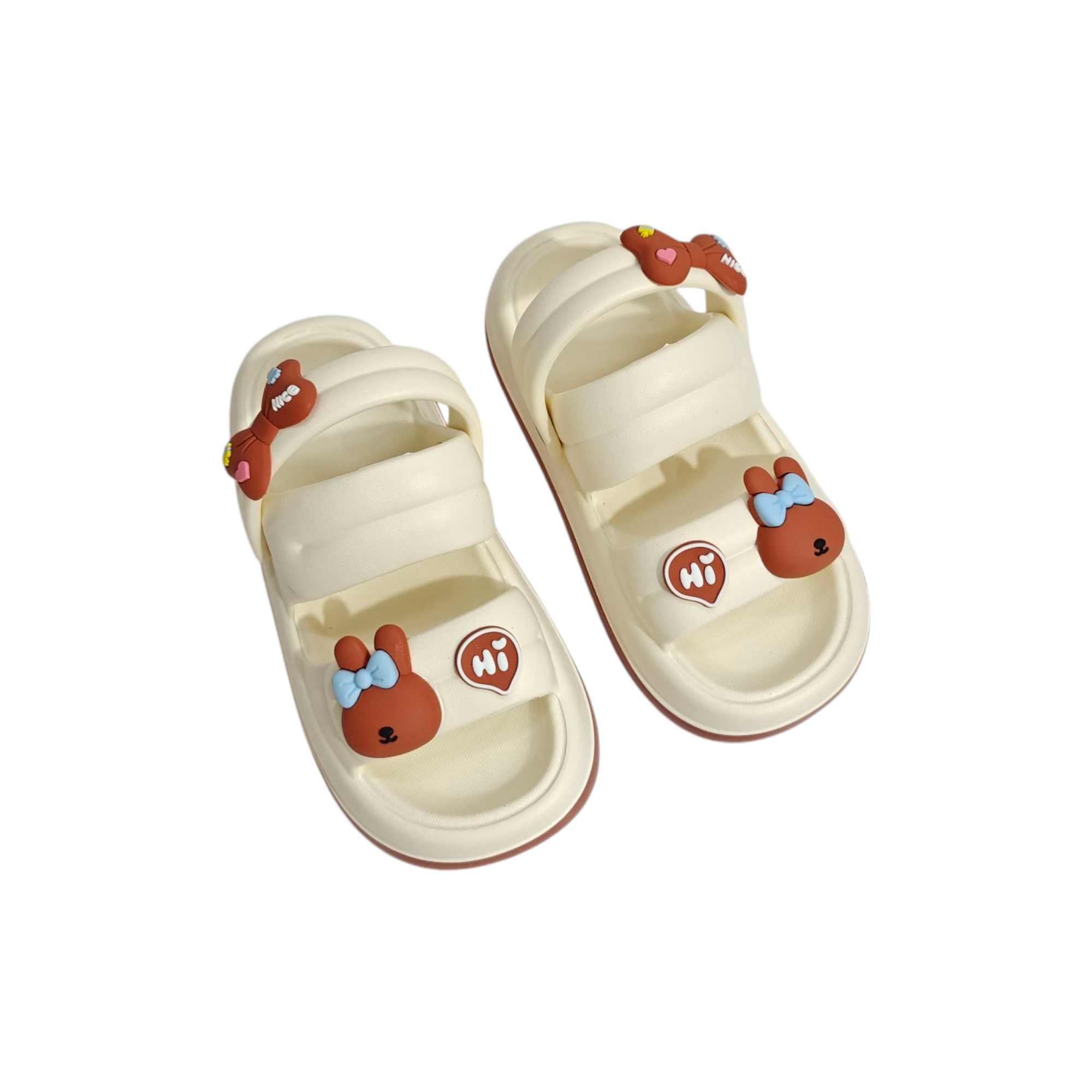 Bunny & Bow Applique Sandal Style Clogs - White & Brown