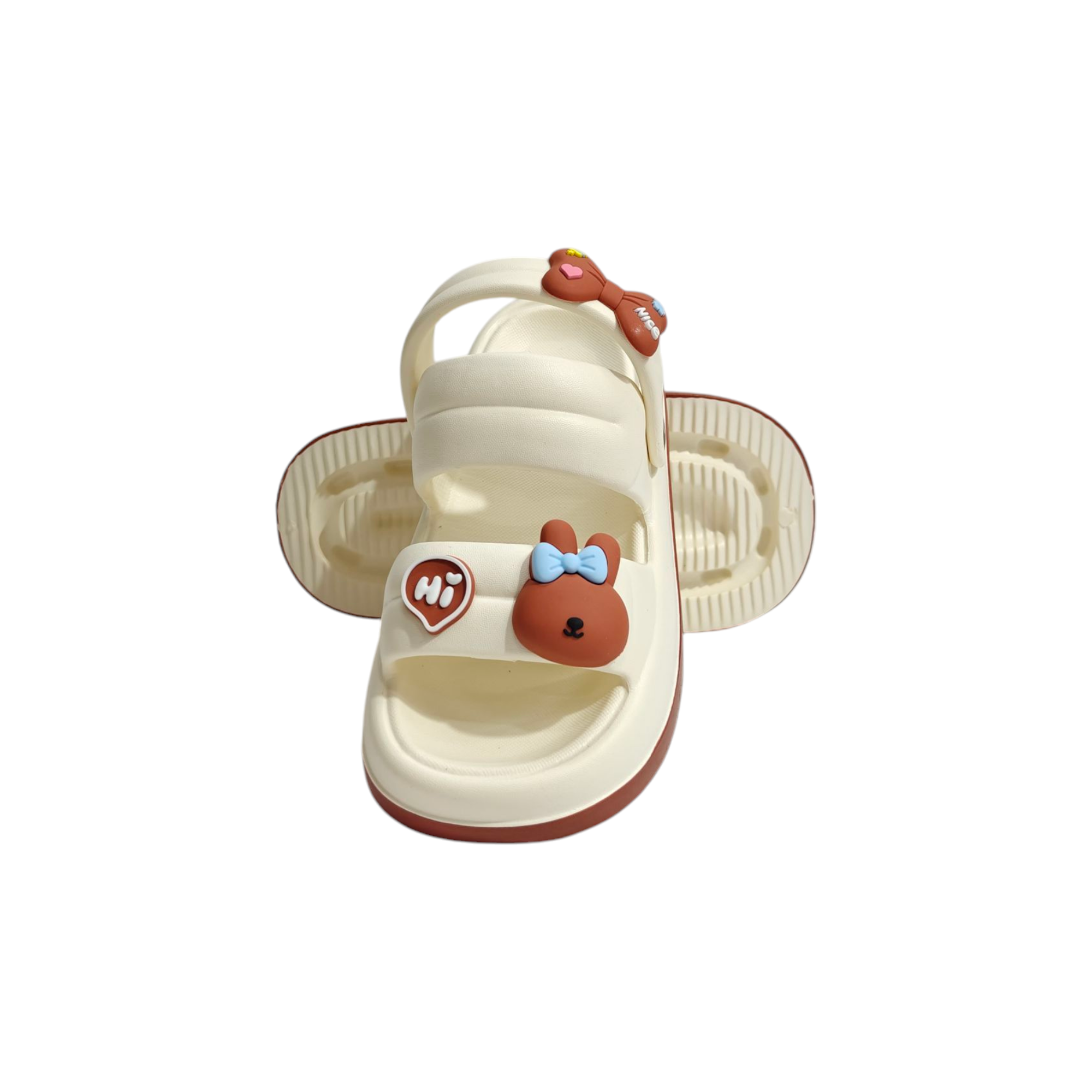 Bunny & Bow Applique Sandal Style Clogs - White & Brown