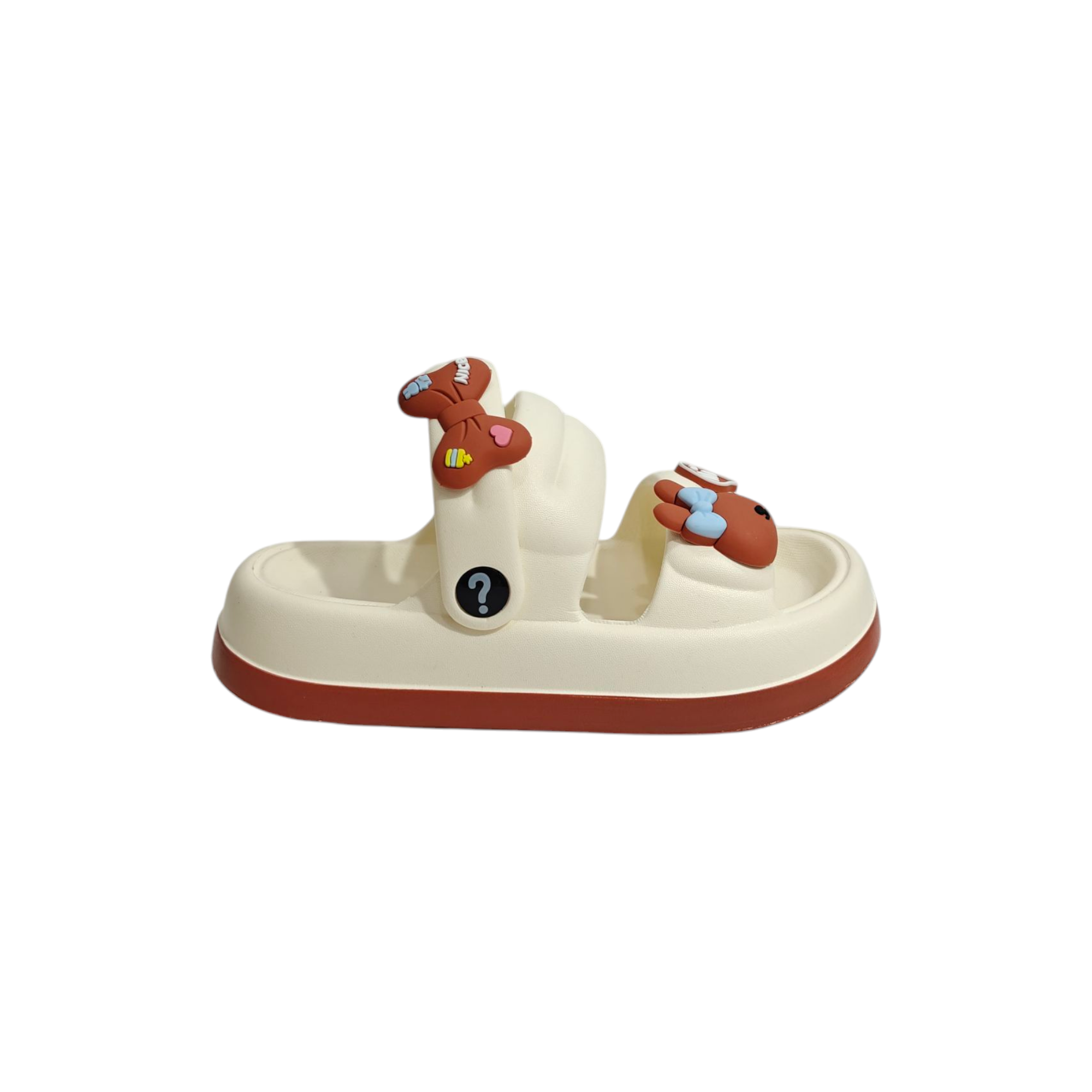 Bunny & Bow Applique Sandal Style Clogs - White & Brown