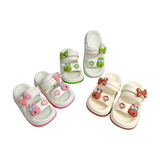 Bunny & Bow Applique Sandal Style Clogs - White & Brown