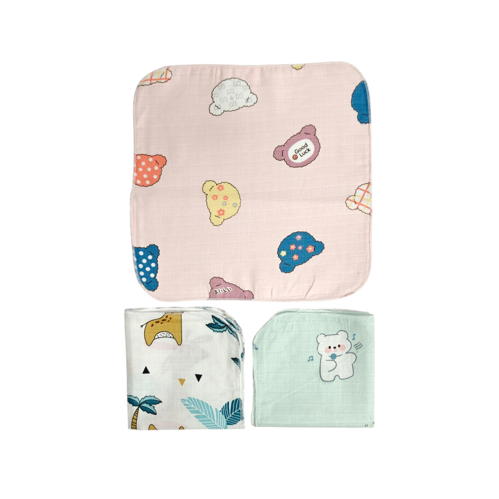 ASSORTED MUSLIN HANDKERCHIEFS PACK OF 3 - MULTICOLOR