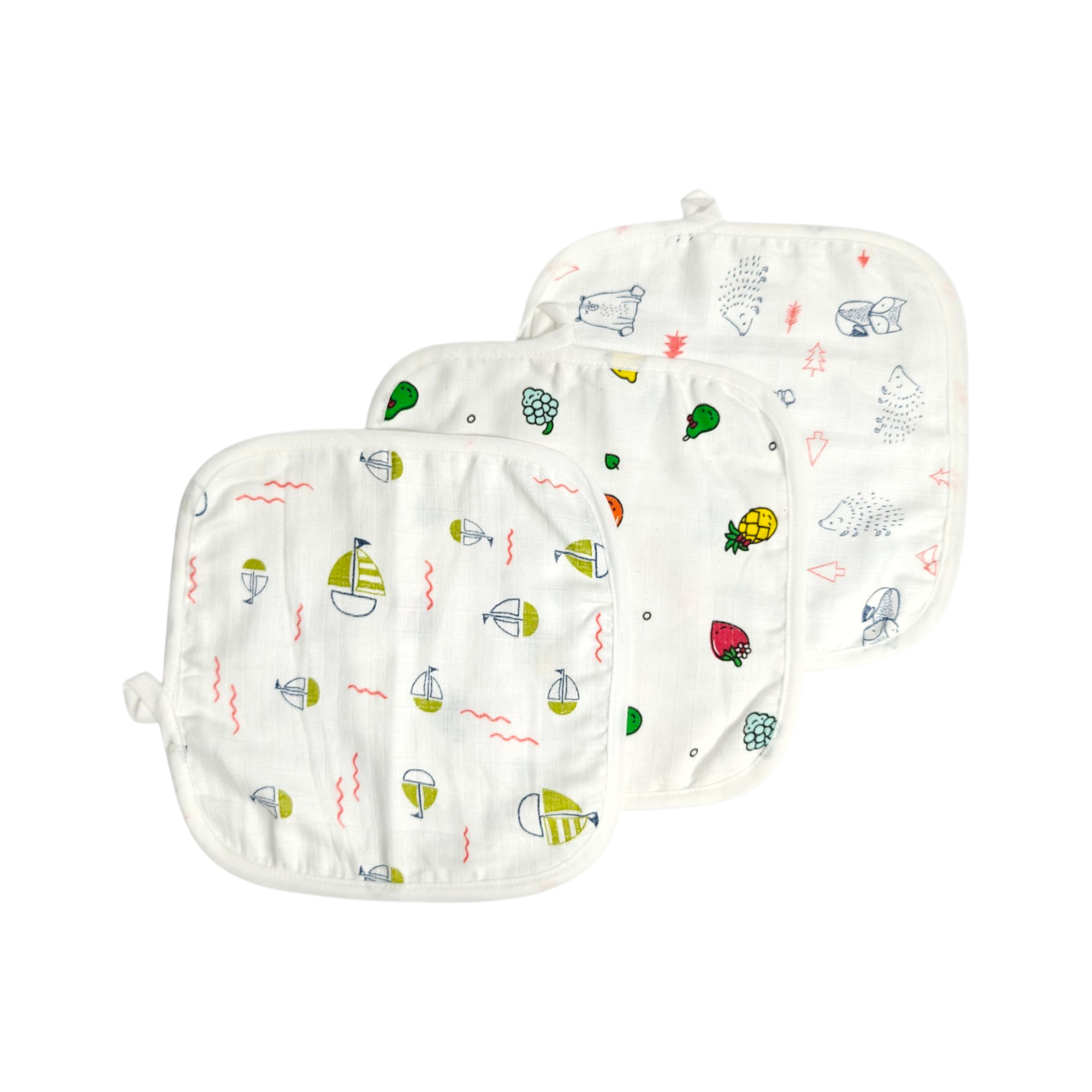 ASSORTED MUSLIN HANDKERCHIEFS PACK OF 3 - MULTICOLOR