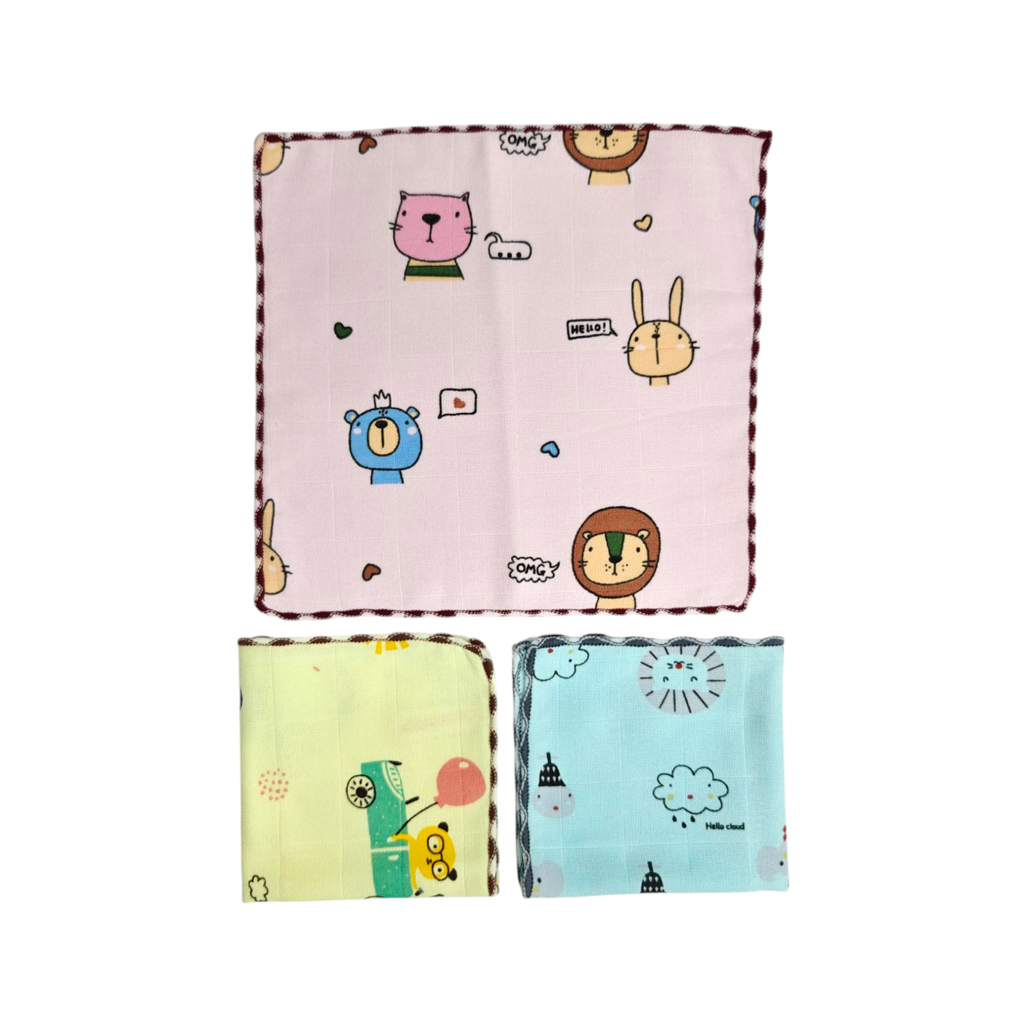 ASSORTED MUSLIN HANDKERCHIEFS PACK OF 3 - MULTICOLOR