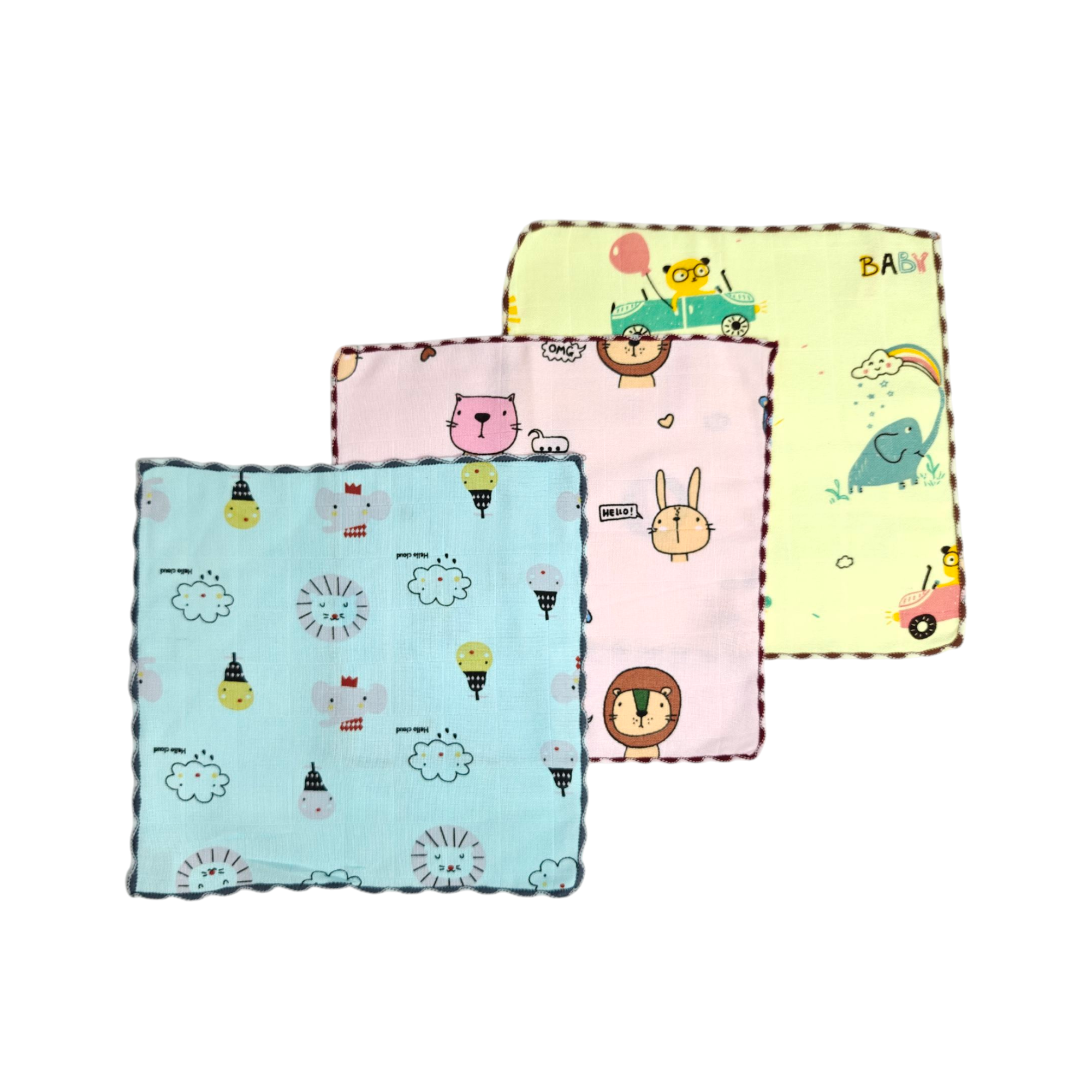 ASSORTED MUSLIN HANDKERCHIEFS PACK OF 3 - MULTICOLOR