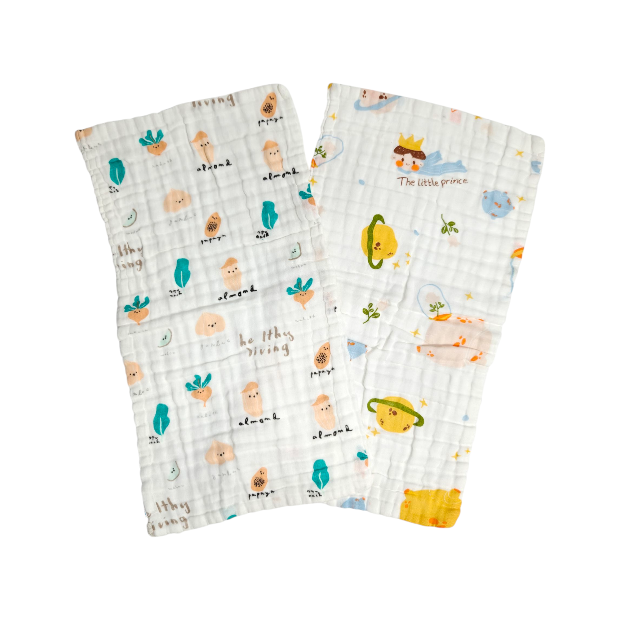ASSORTED MUSLIN BURP CLOTHS PACK OF 2  - MULTICOLOR