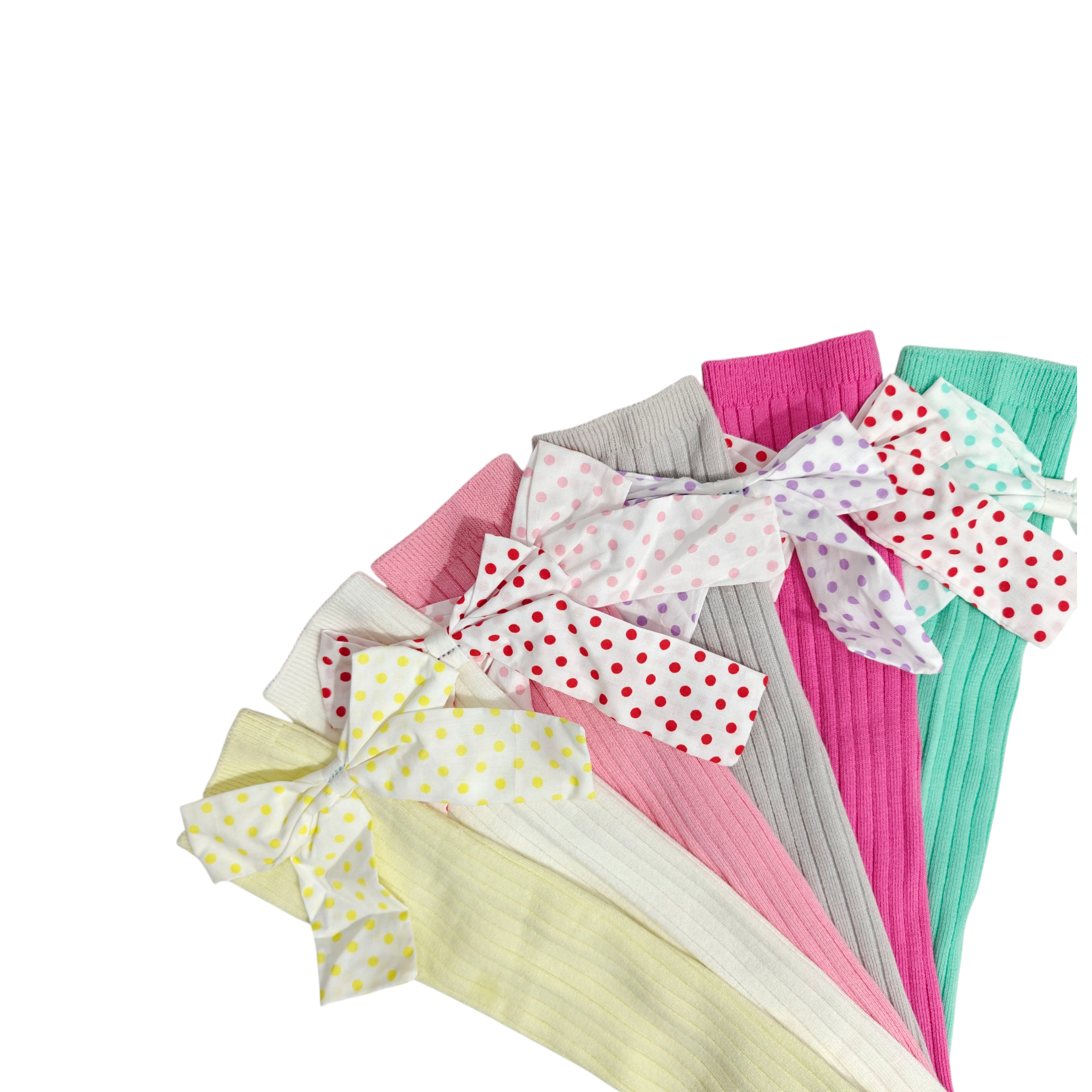 POLKA DOTTED BOW KOREAN STYLE FREE SIZE COTTON LONG SOCKS