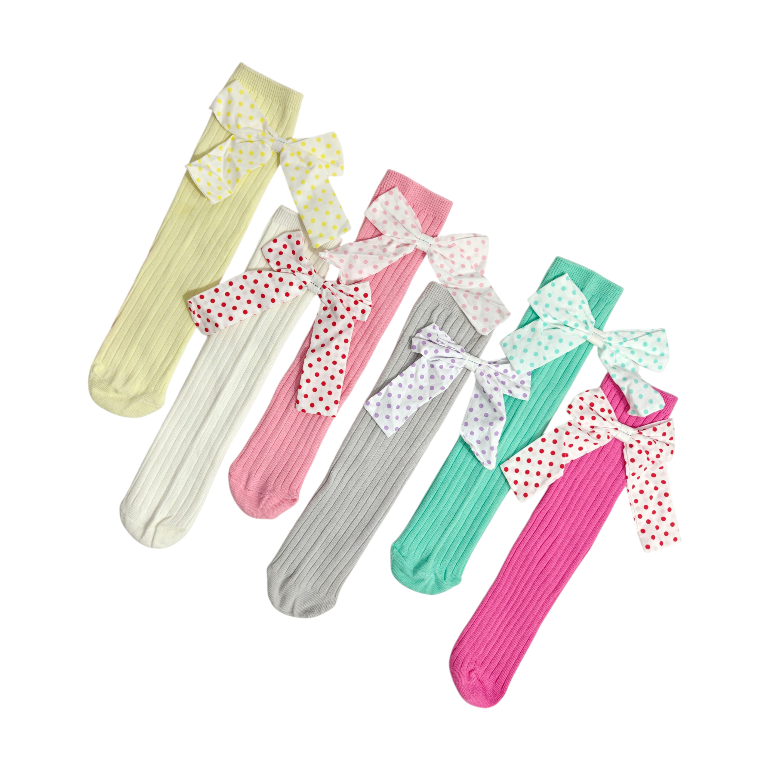 POLKA DOTTED BOW KOREAN STYLE FREE SIZE COTTON LONG SOCKS