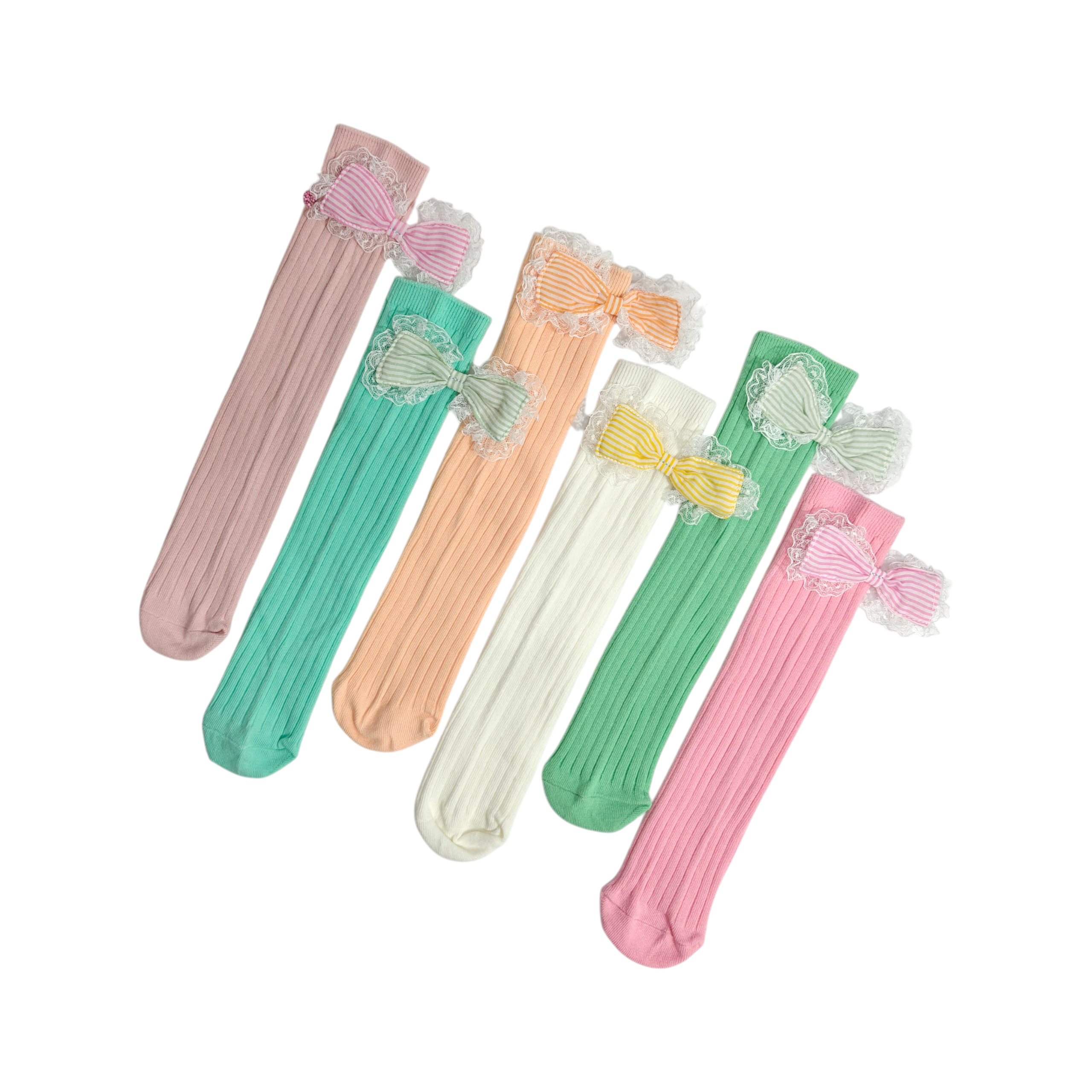 FRILL BOW APPLIQUE FREE SIZE COTTON LONG SOCKS