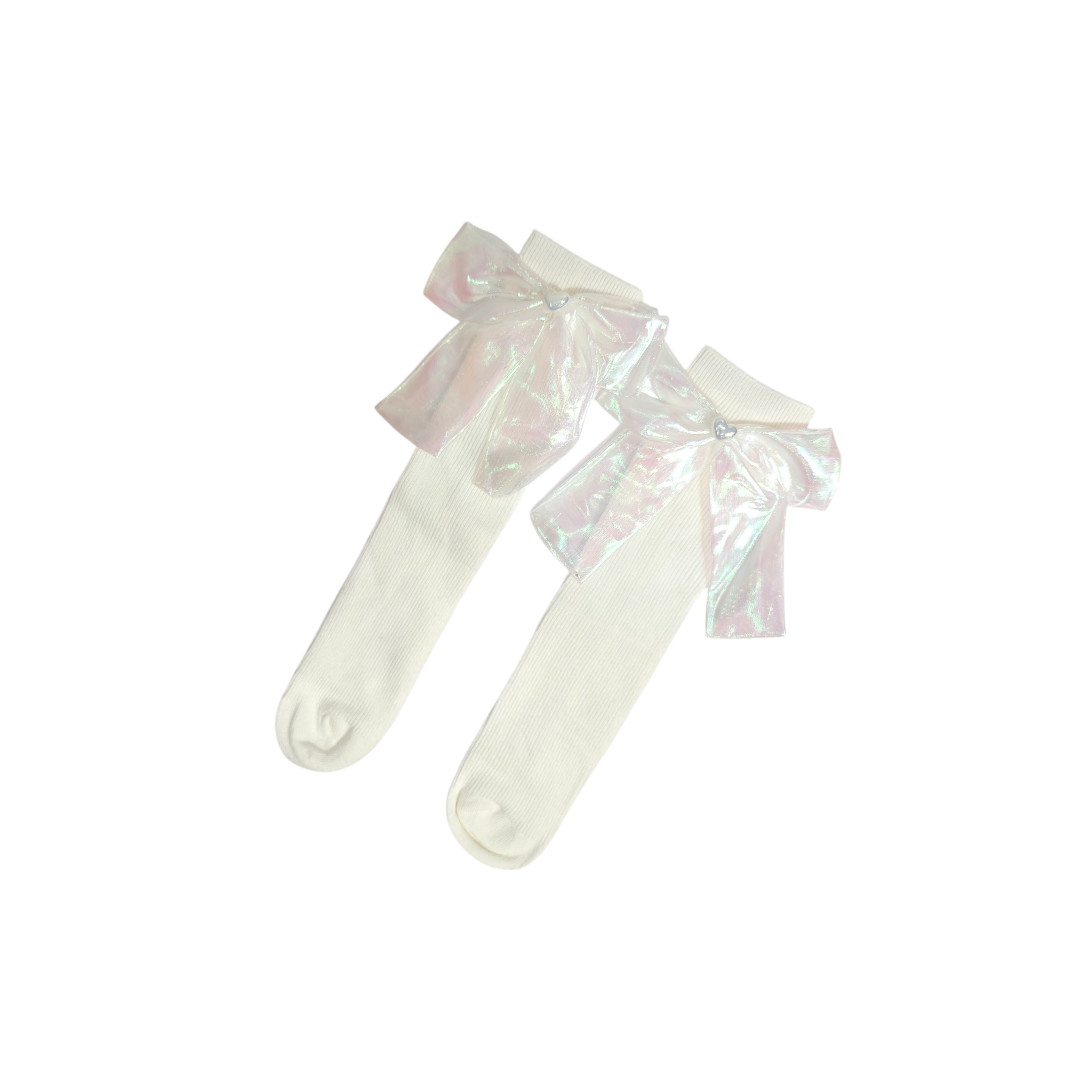 SATIN BOW KOREAN STYLE FREE SIZE COTTON LONG SOCKS