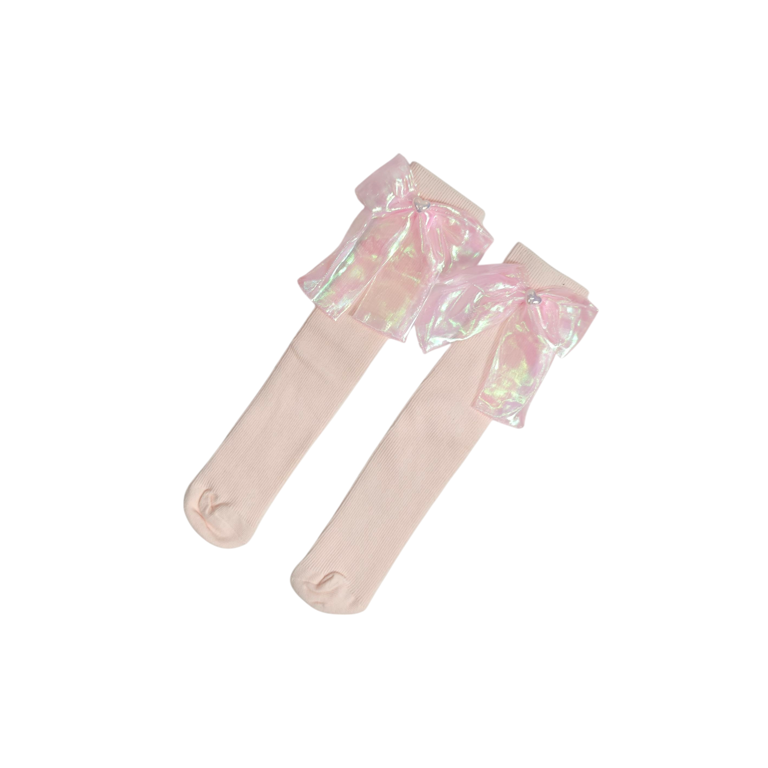 SATIN BOW KOREAN STYLE FREE SIZE COTTON LONG SOCKS