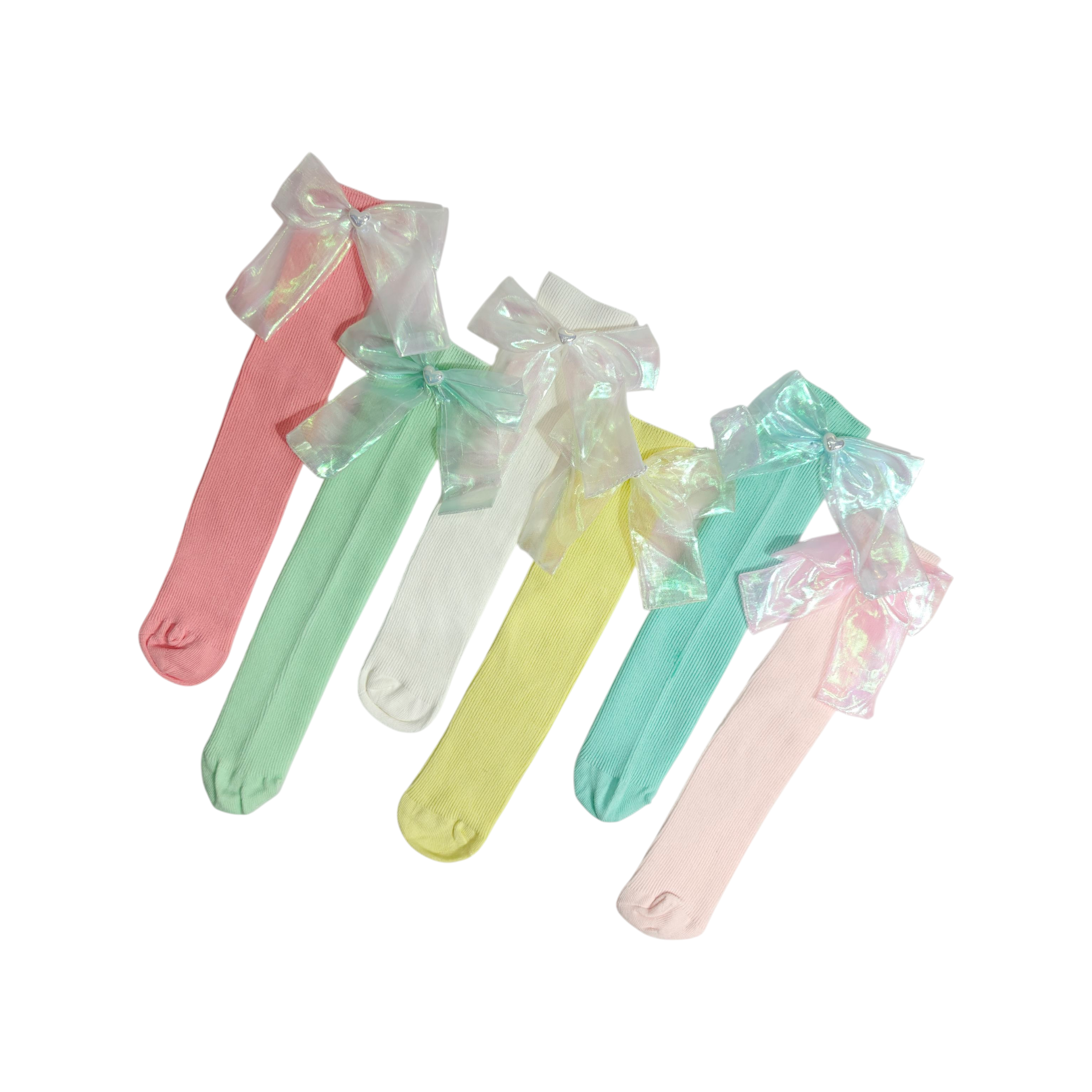 SATIN BOW APPLIQUE FREE SIZE COTTON LONG SOCKS