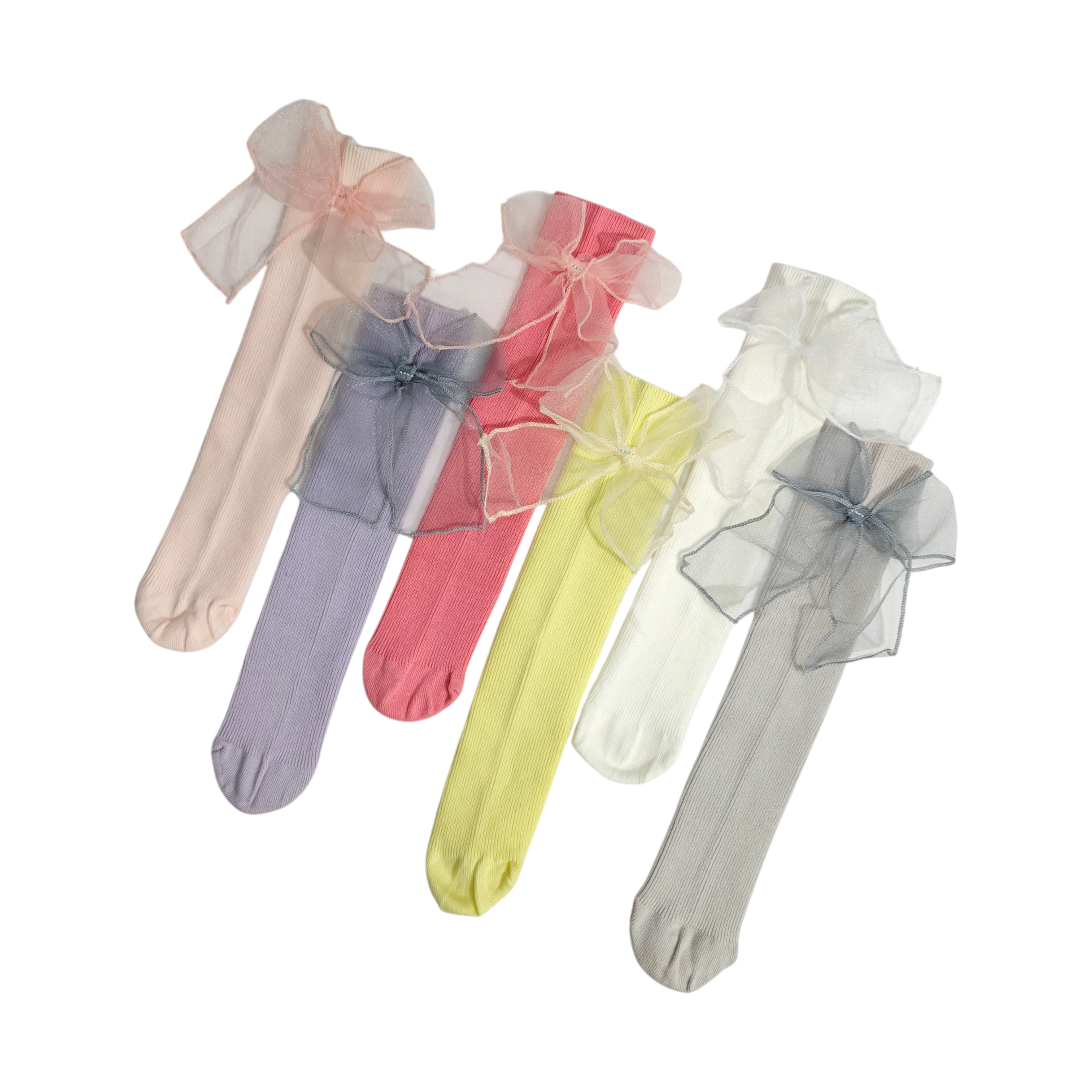 ORGANZA BOW KOREAN STYLE FREE SIZE COTTON LONG SOCKS