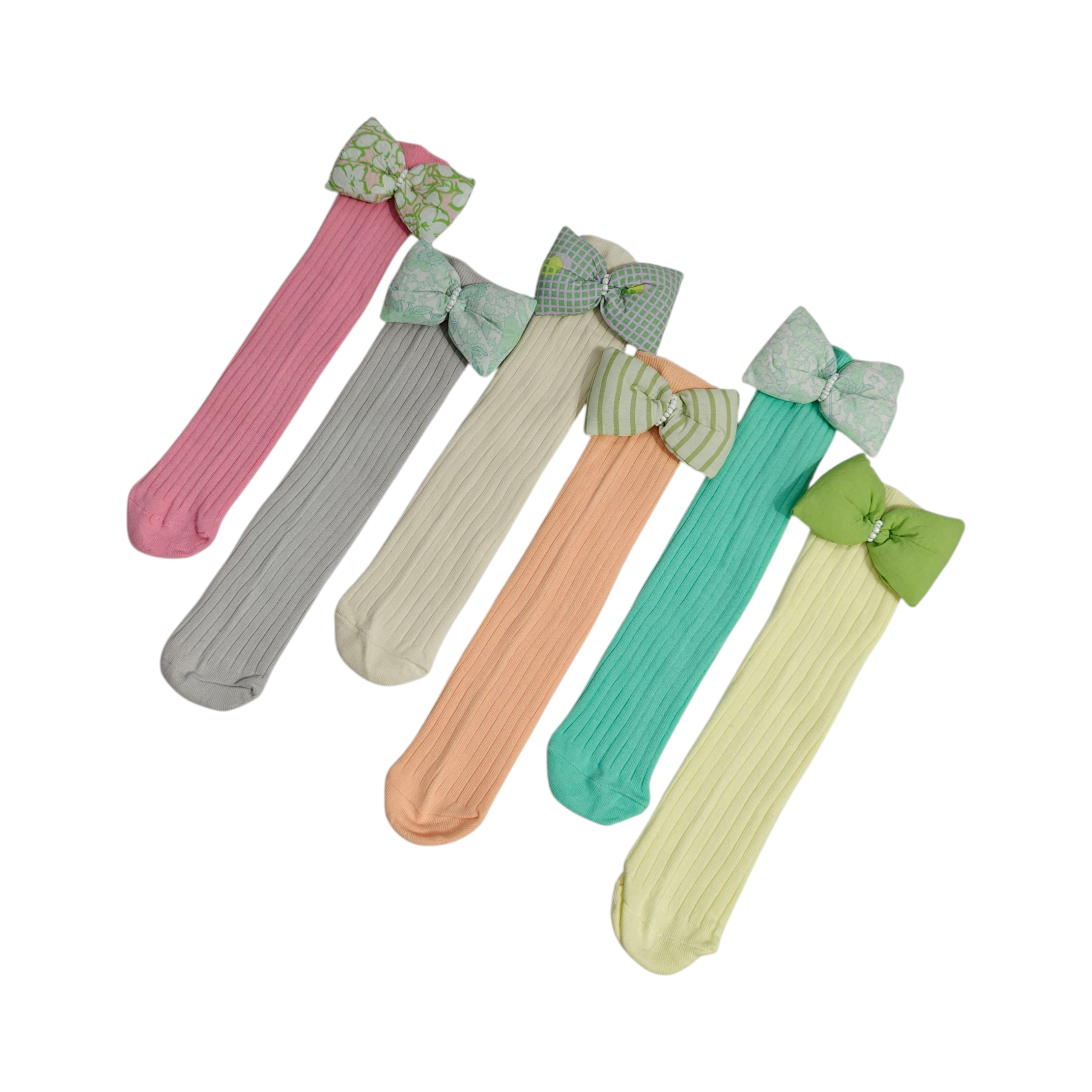 BOW APPLIQUE FREE SIZE COTTON LONG SOCKS