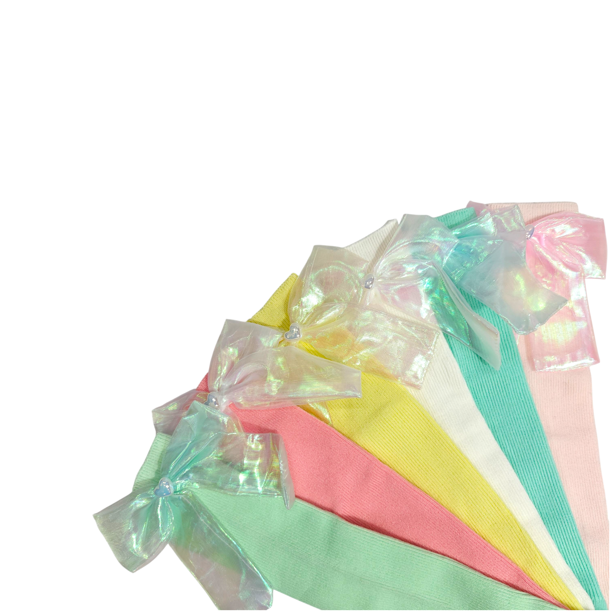 SATIN BOW APPLIQUE FREE SIZE COTTON LONG SOCKS