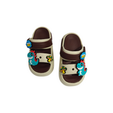 LITTLE DINO APPIQUE SANDAL STYLE CLOGS - BROWN