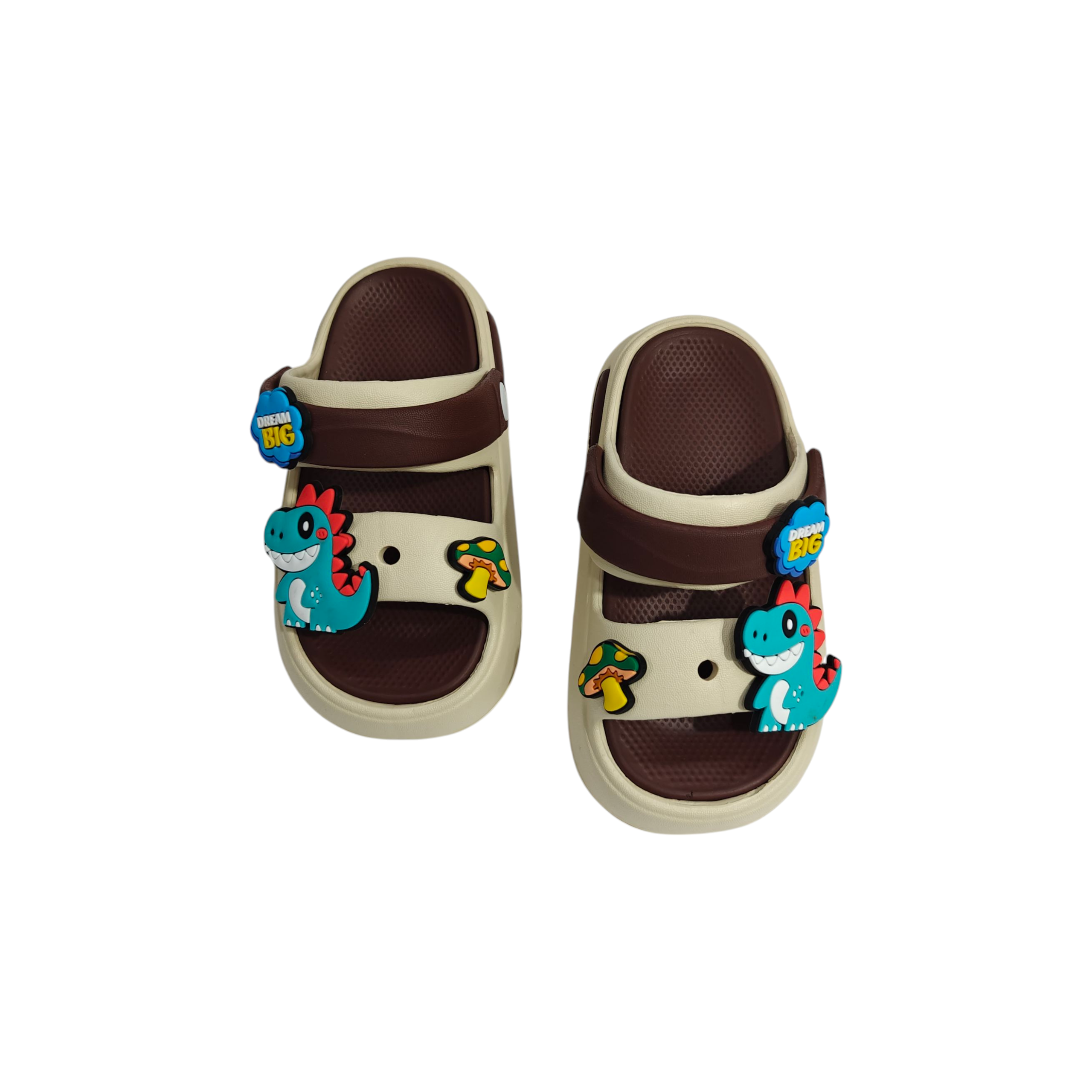 LITTLE DINO APPIQUE SANDAL STYLE CLOGS - BROWN