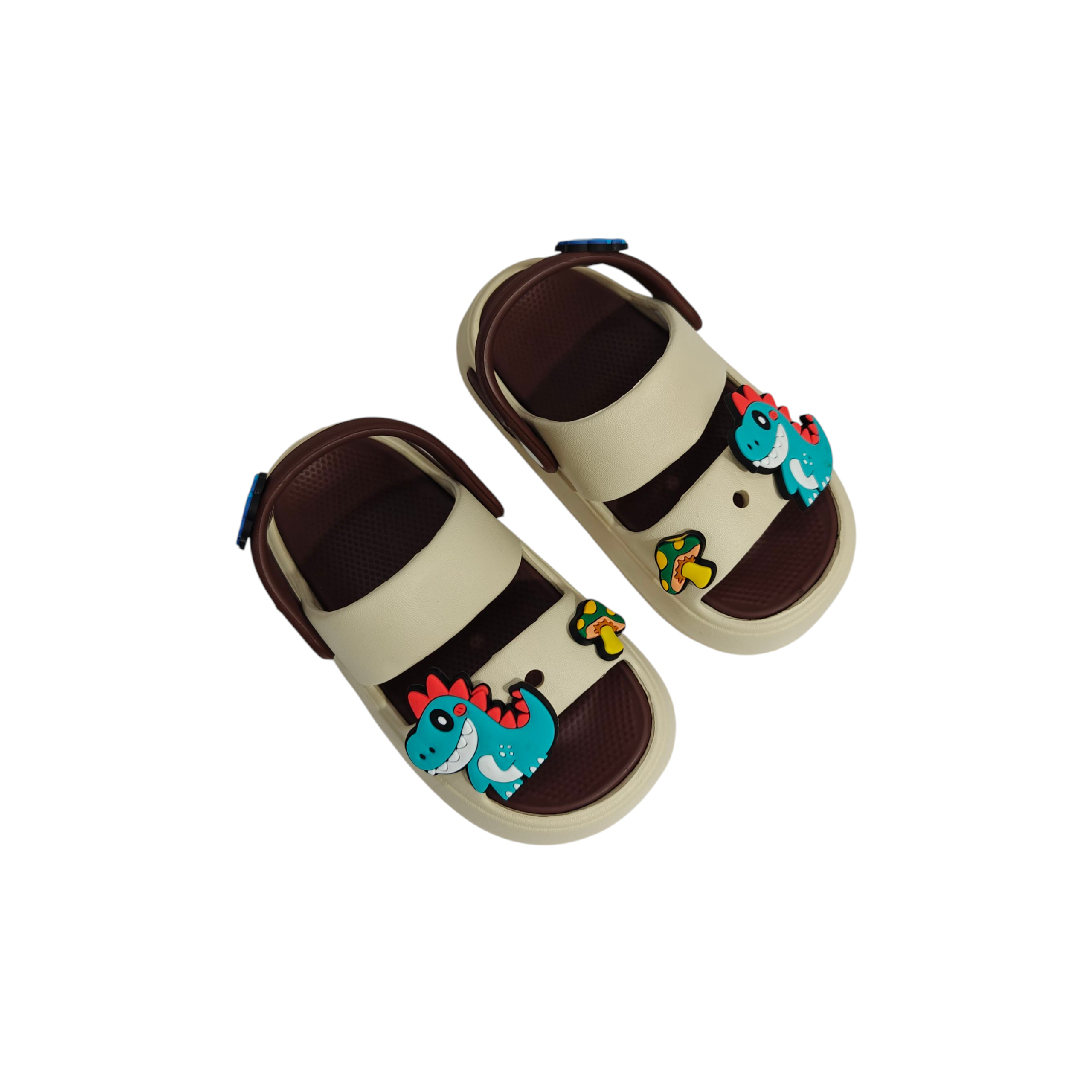 LITTLE DINO APPIQUE SANDAL STYLE CLOGS - BROWN