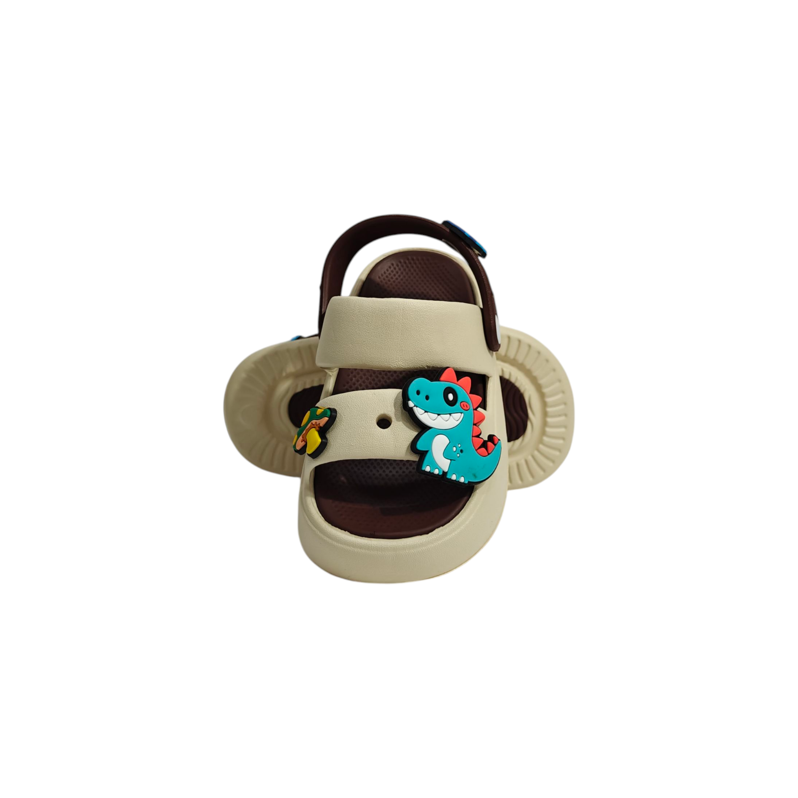 LITTLE DINO APPIQUE SANDAL STYLE CLOGS - BROWN