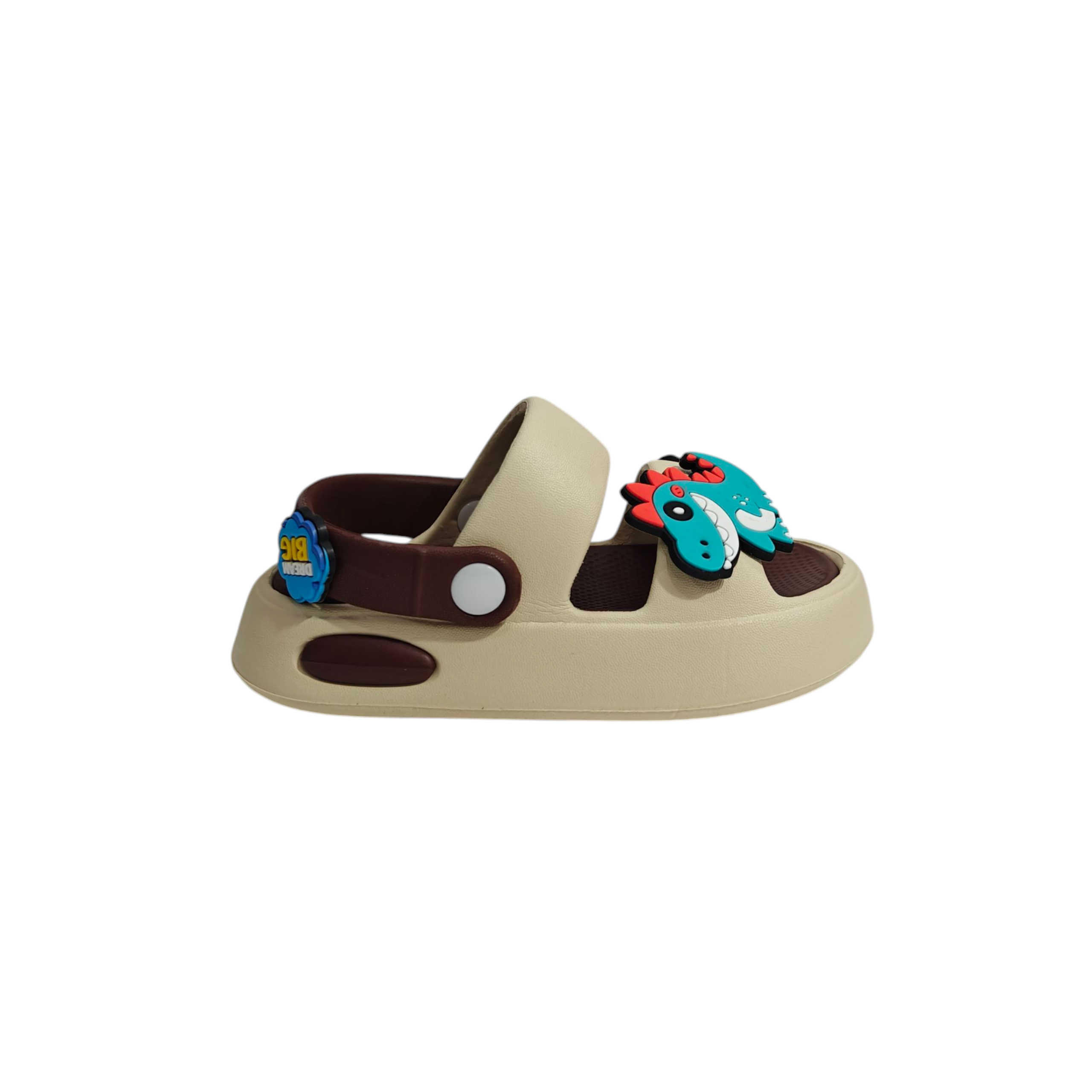 LITTLE DINO APPIQUE SANDAL STYLE CLOGS - BROWN