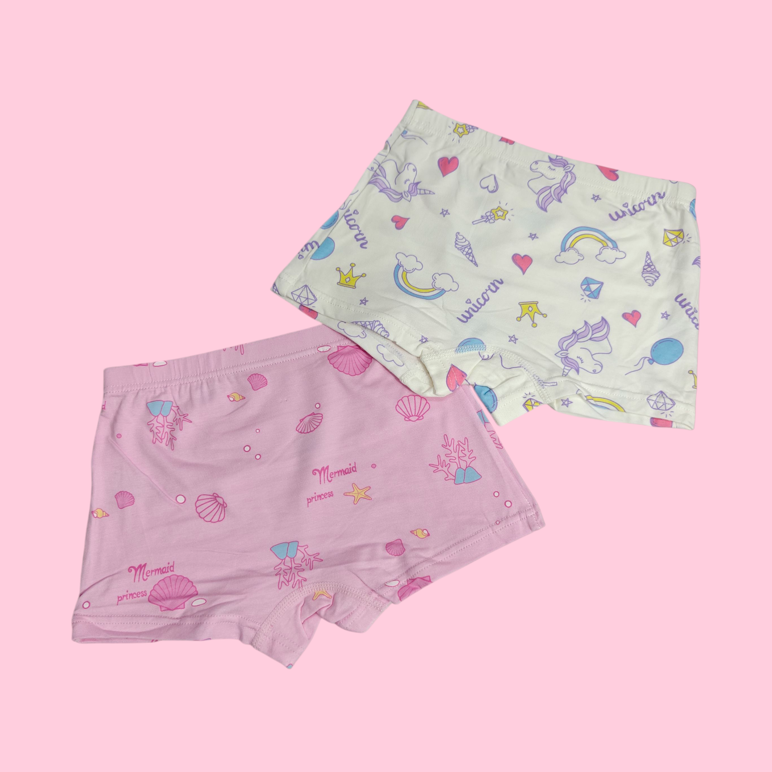 RAINBOW UNICORN PACK OF 2 PANTIES - WHITE & LIGHT PINK