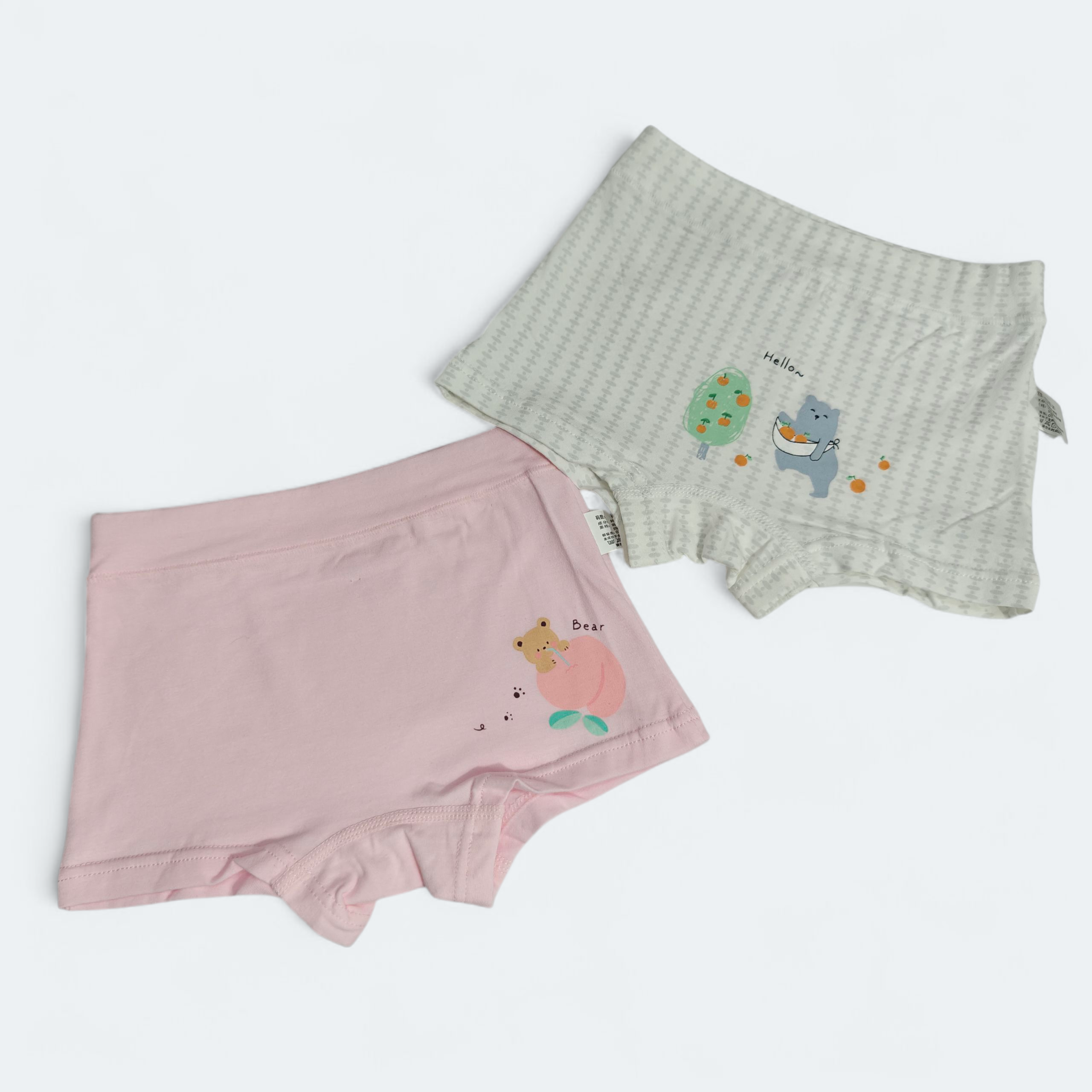 FRUIT BEAR PRINT PACK OF 2 PANTIES - WHITE & LIGHT PINK