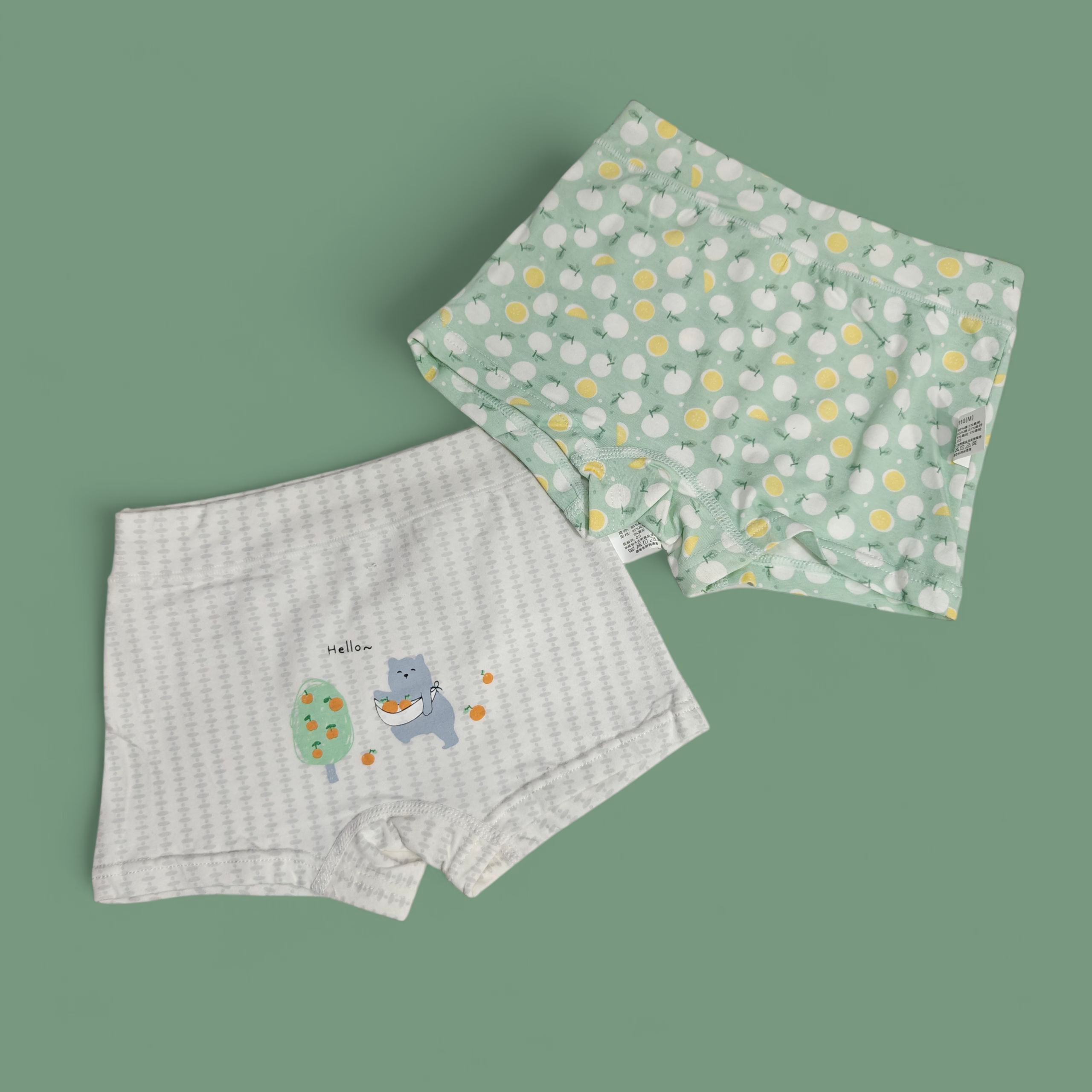 FRUITS & BEAR PRINT PACK OF 2 PANTIES - GREEN & WHITE