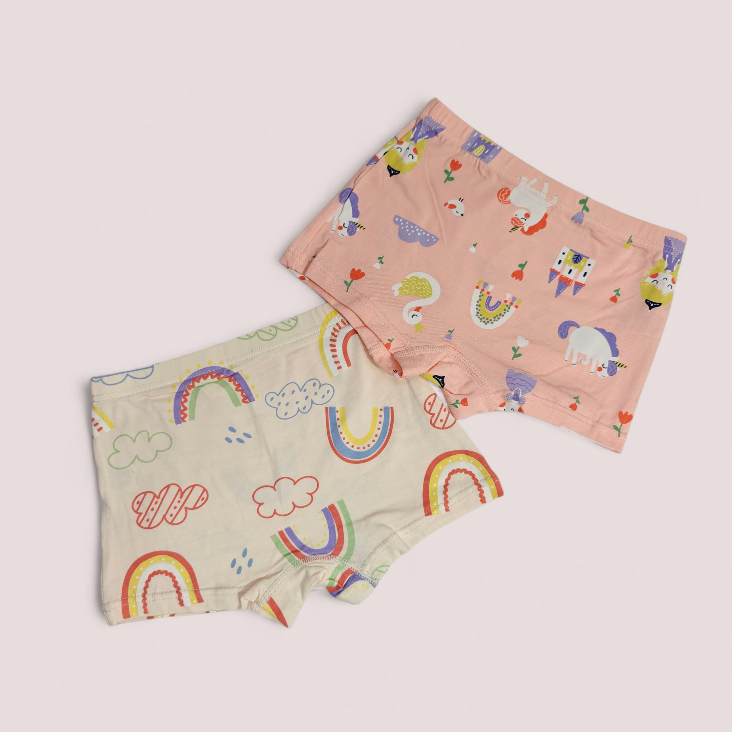 RAINBOW UNICORN PRINT PACK OF 2 PANTIES - BEIGE & PEACH