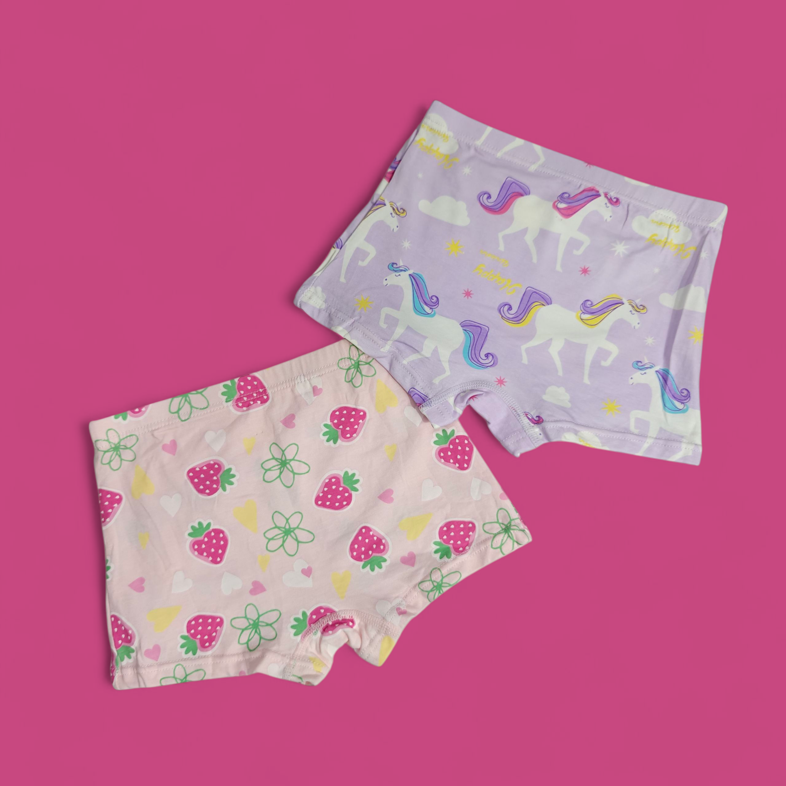 UNICORN & STRAWBERRY PRINT PACK OF 2 PANTIES - PURPLE & LIGHT PINK