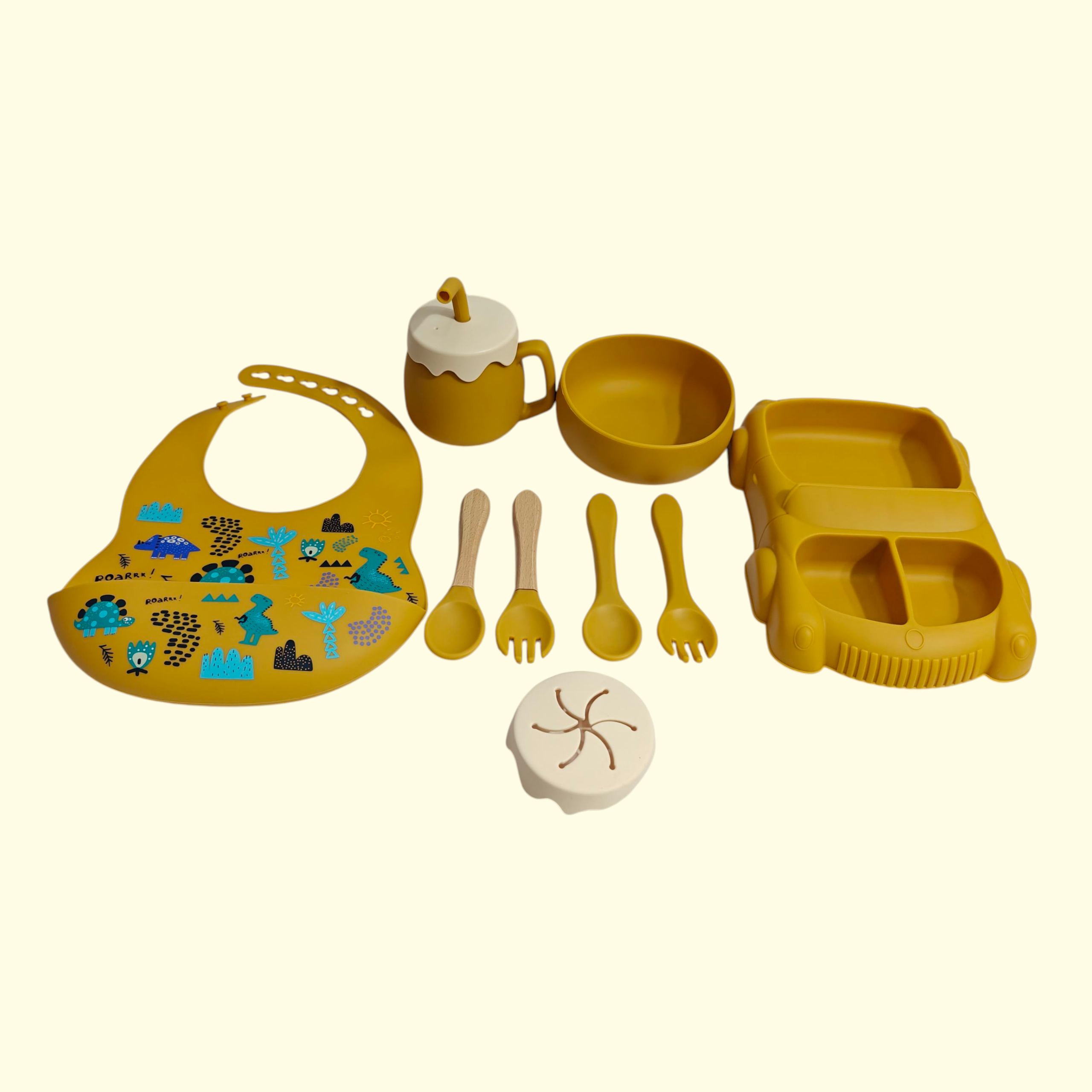 CAR DESIGN SILICONE TABLEWARE - YELLOW