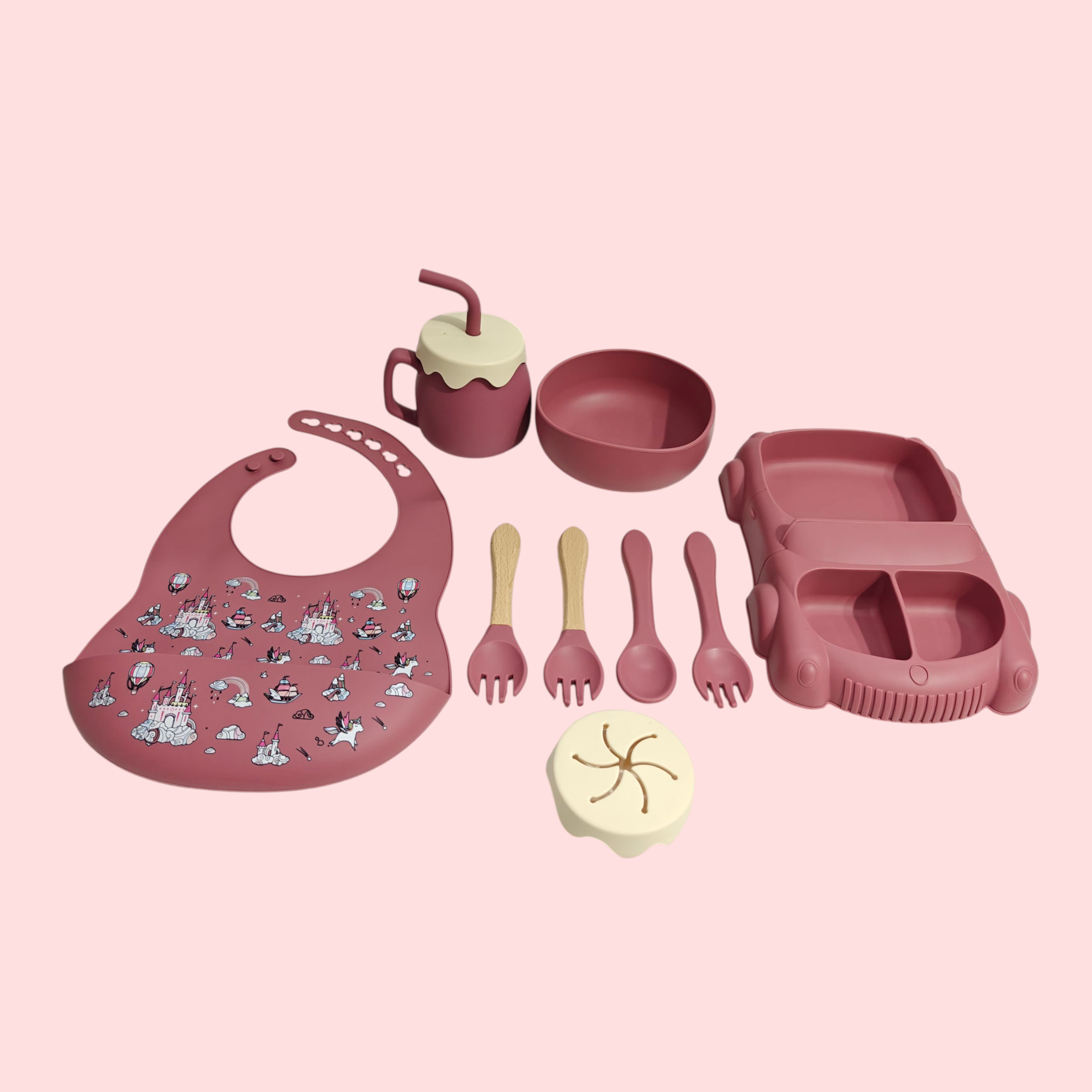 CAR DESIGN SILICONE TABLEWARE - MAUVE