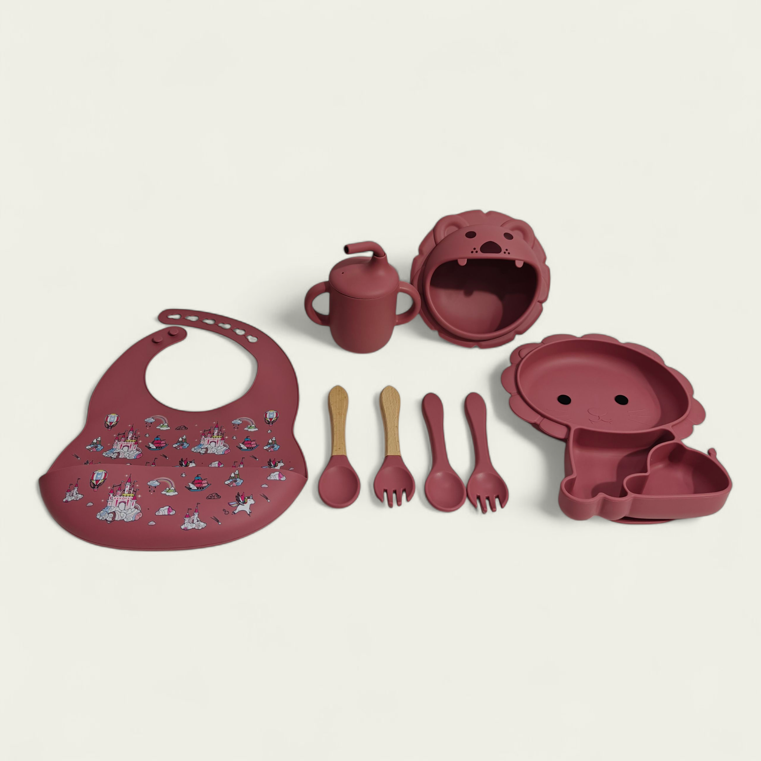 TIGER FACE SILICONE TABLEWARE - MAUVE