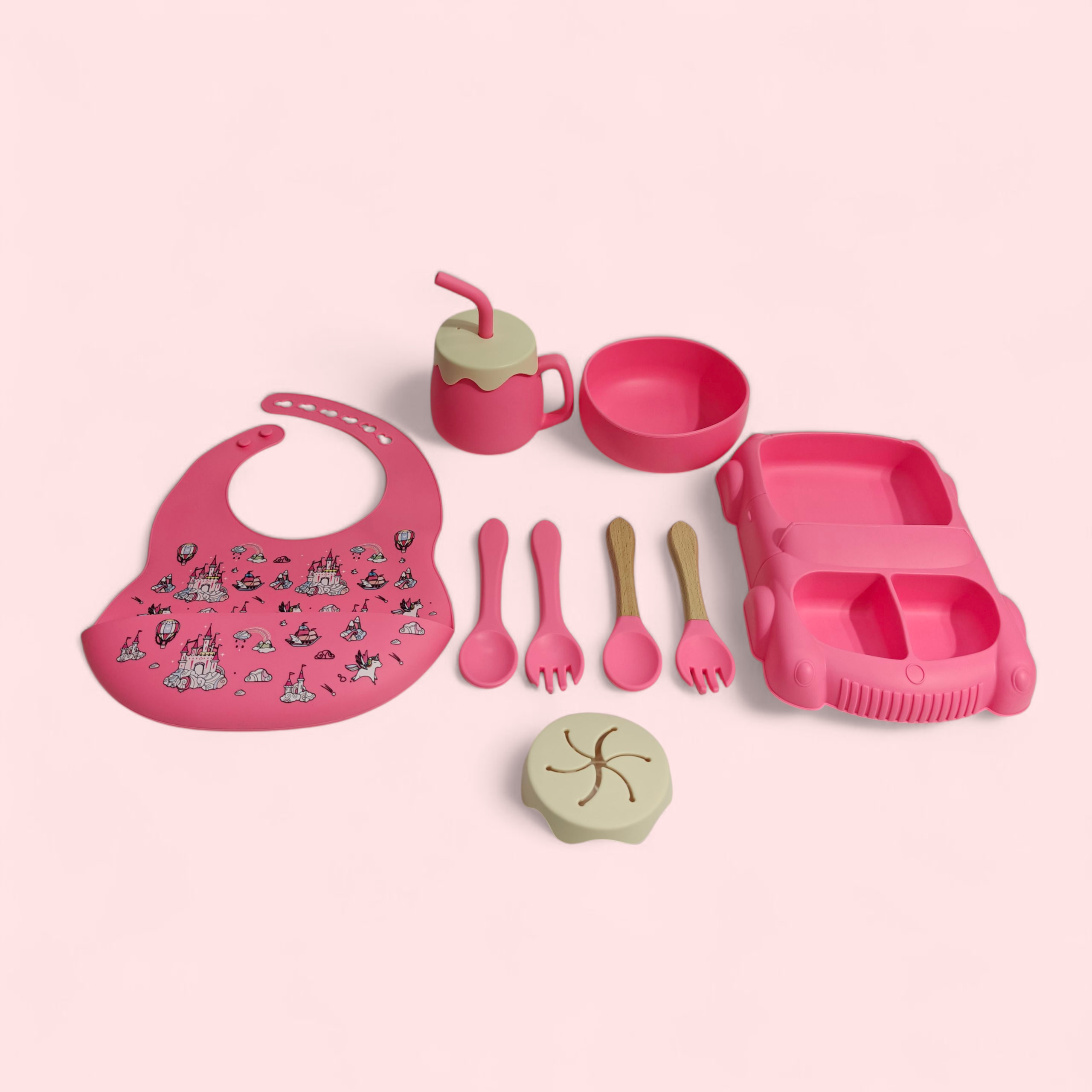 CAR DESIGN SILICONE TABLEWARE - NEON PINK