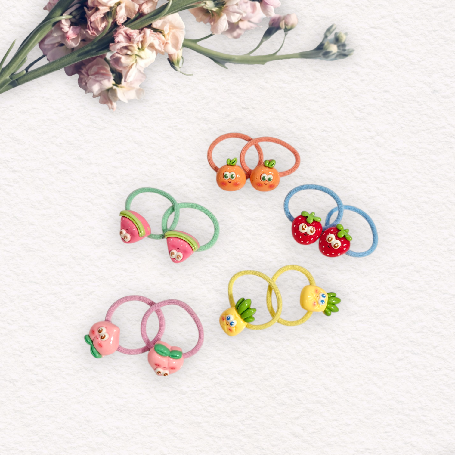 FRUIT APLLIQUE HAIR TIES PACK OF 10 - MULTI COLOR