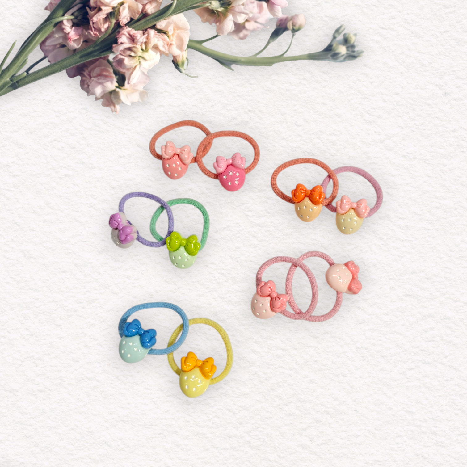 STRAWBERRY APLLIQUE HAIR TIES PACK OF 10 - MULTI COLOR