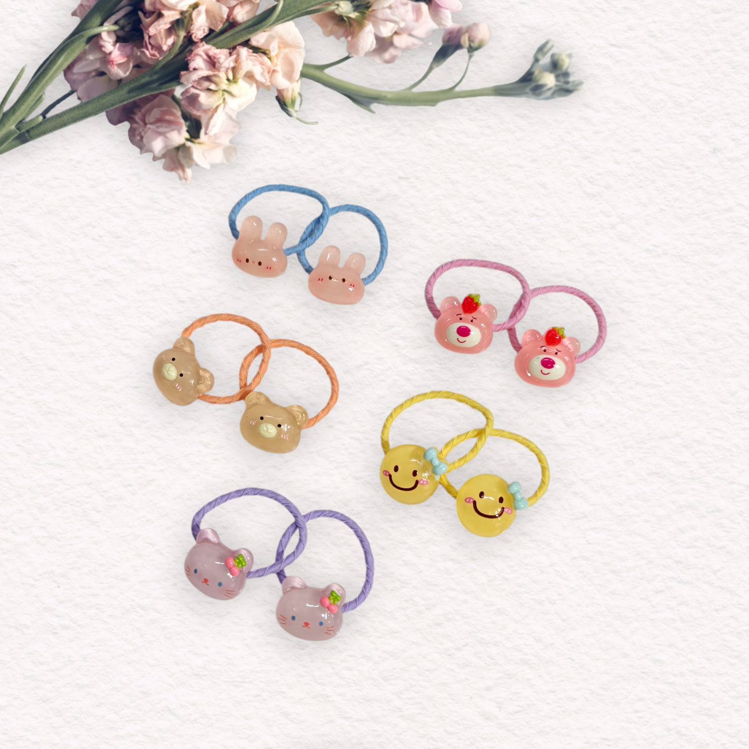 BEAR APLLIQUE HAIR TIES PACK OF 10 - MULTI COLOR