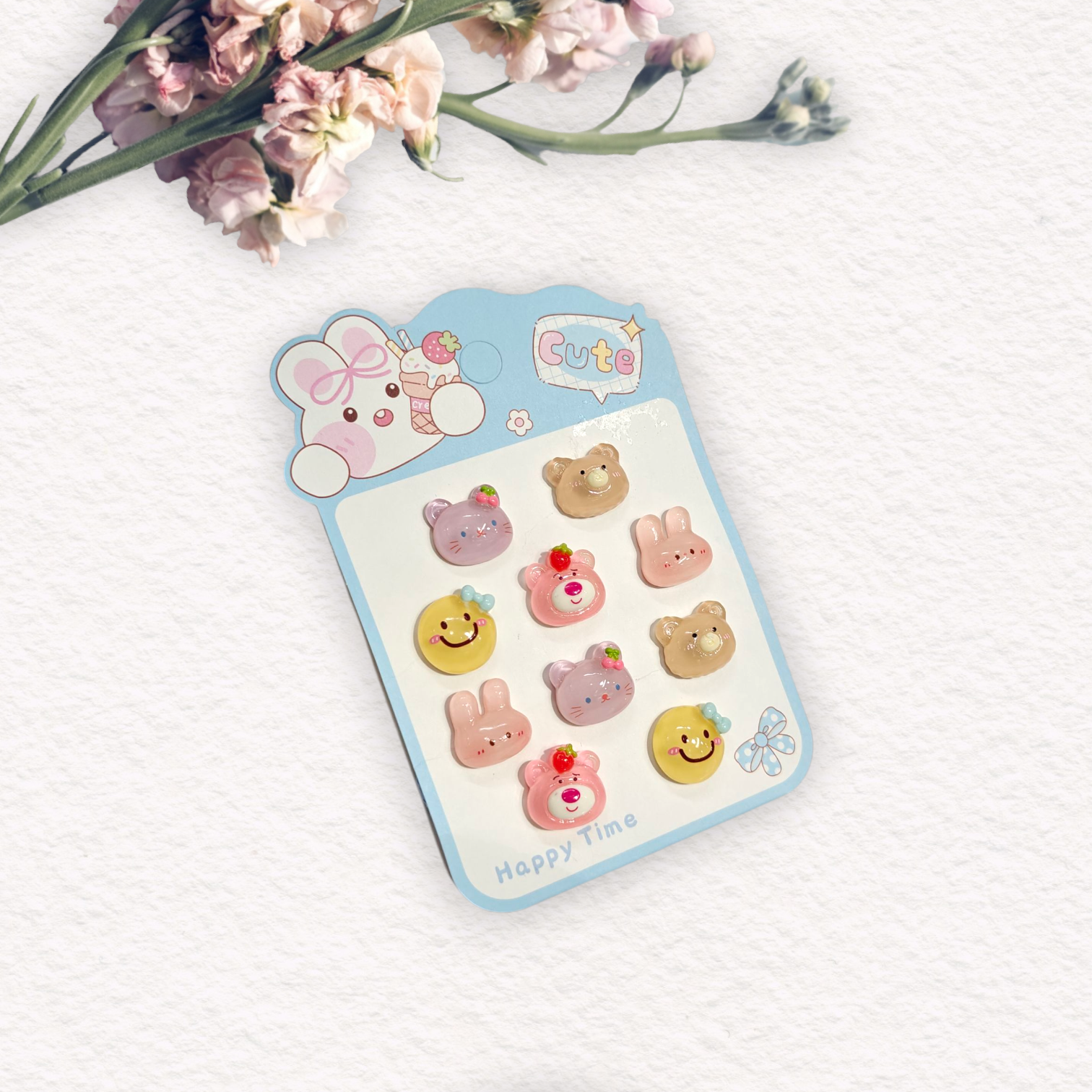 BEAR APLLIQUE HAIR TIES PACK OF 10 - MULTI COLOR