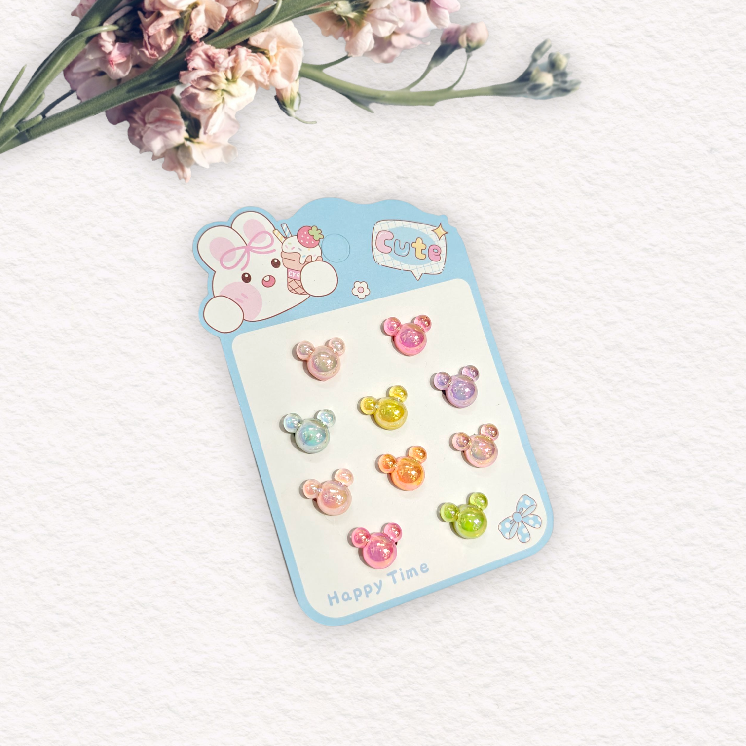 SHINY BUNNY BEAR APPLIQUE HAIR TIES PACK OF 10 - MULTI COLOR