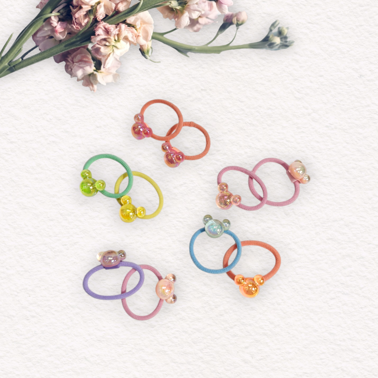 SHINY BUNNY BEAR APPLIQUE HAIR TIES PACK OF 10 - MULTI COLOR