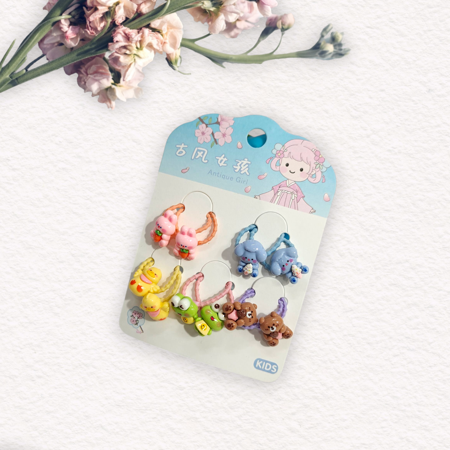 CUTE CARTOONS APPLIQUE HAIR TIES PACK OF 10 - MULTI COLOR