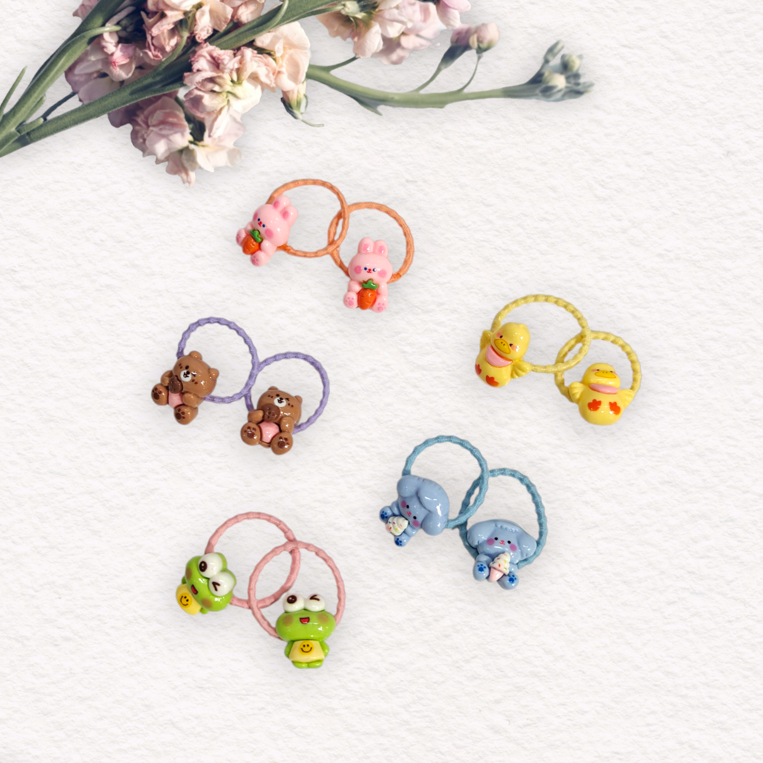 CUTE CARTOONS APPLIQUE HAIR TIES PACK OF 10 - MULTI COLOR